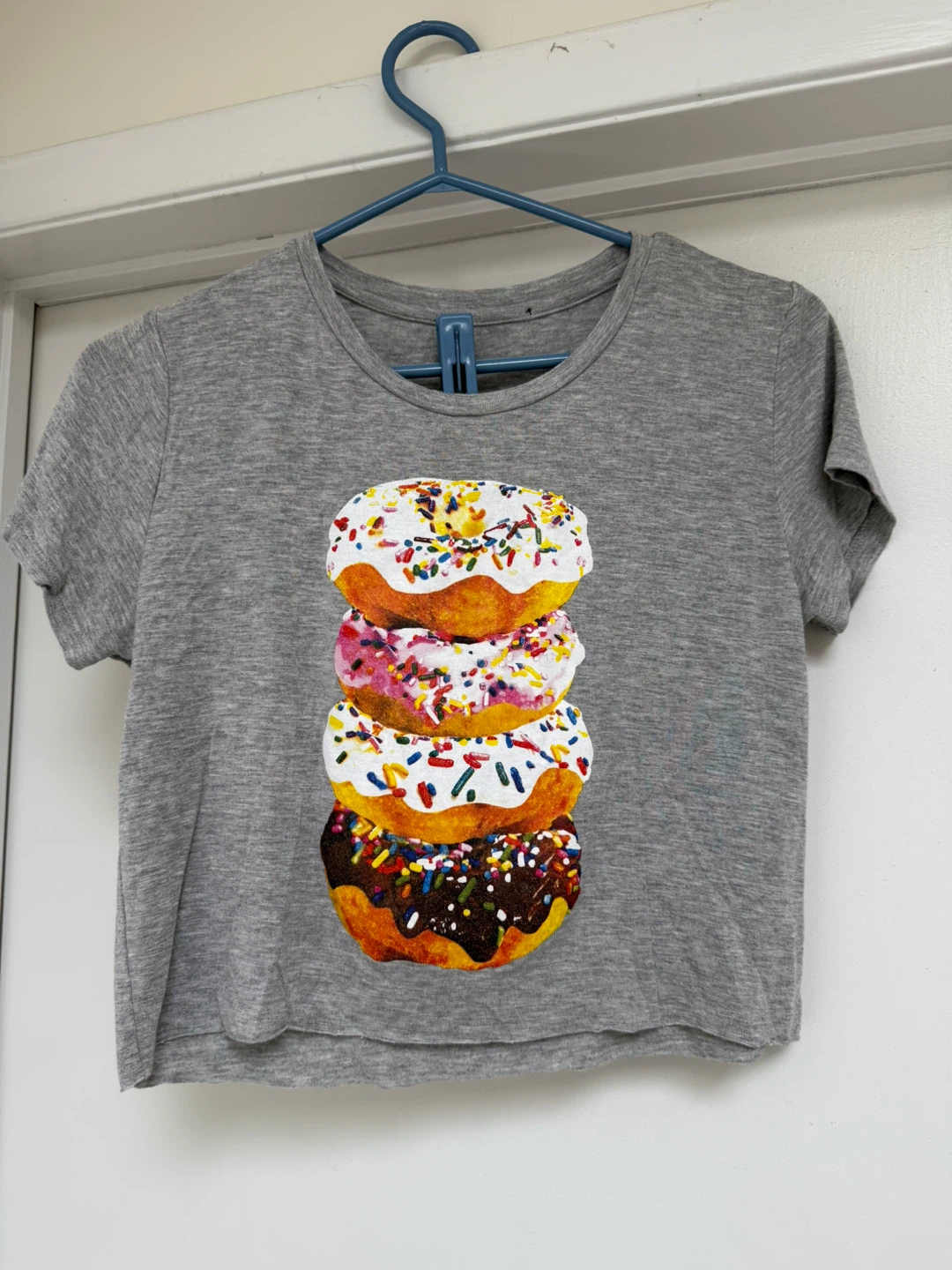 Grey Donut Print Crop Top
