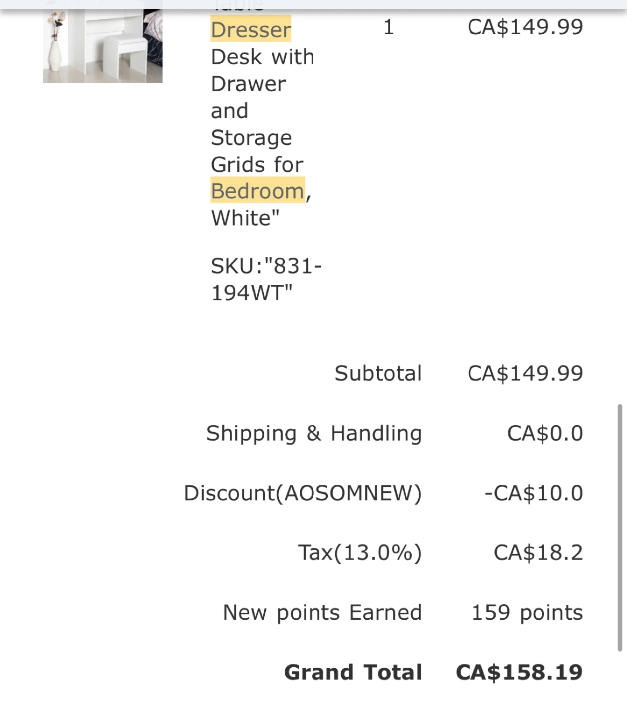 Aosom HOMCOM Vanity Table with Flip Top Mirror & Stool - photo 4