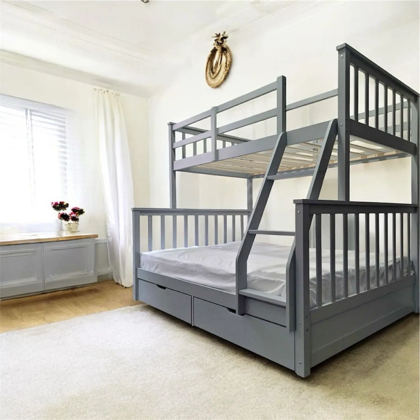Grey Wooden Bunk Bed Frame, single over double image indicator(3)