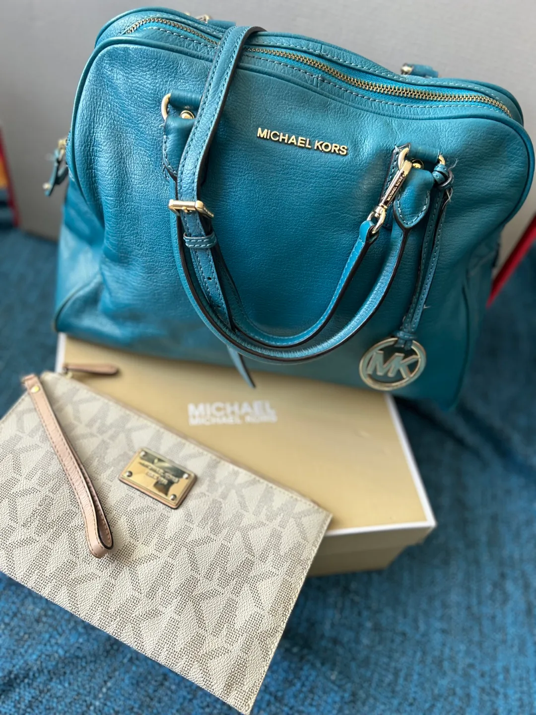 Michael Kors Teal Leather Satchel image indicator(3)