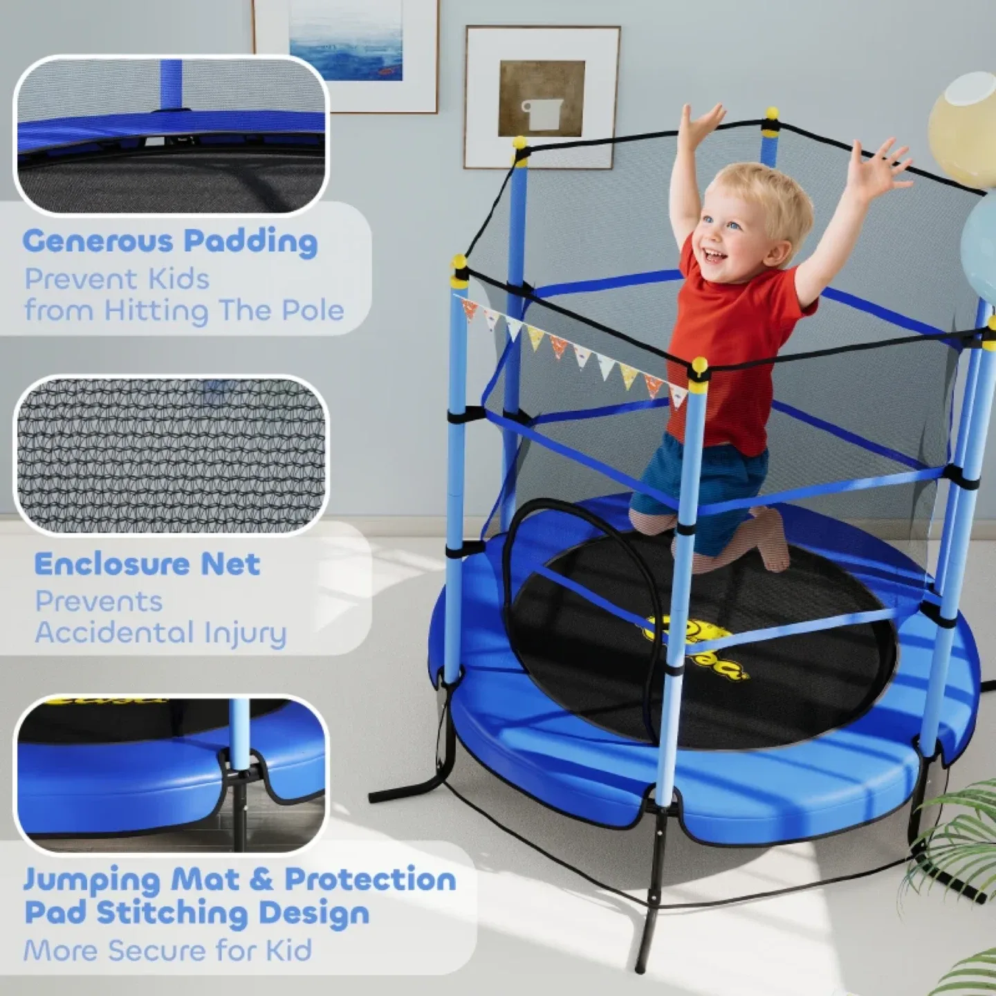 Qaba Kids Trampoline with Safety Enclosure Net image indicator(5)
