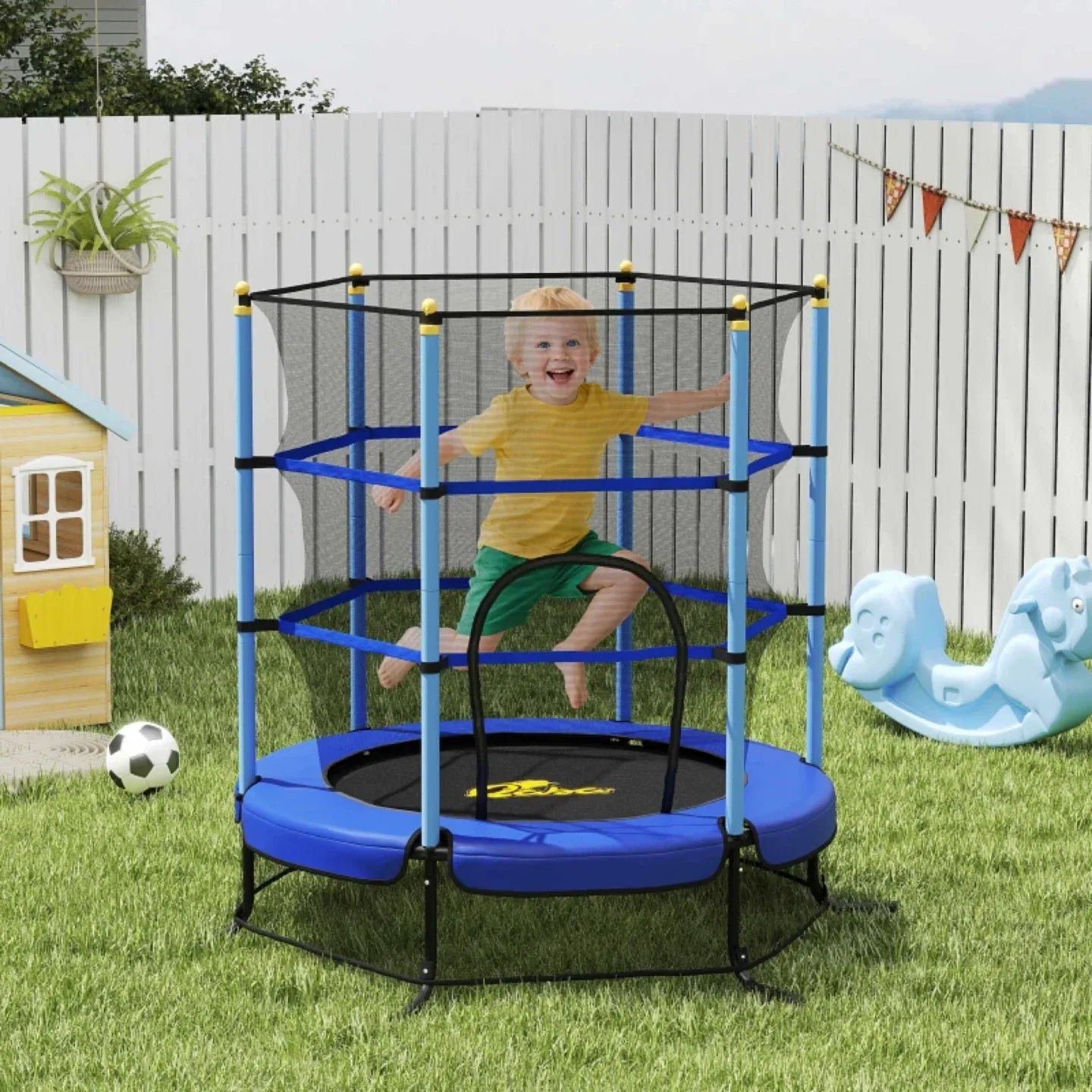 Qaba Kids Trampoline with Safety Enclosure Net thumbnail