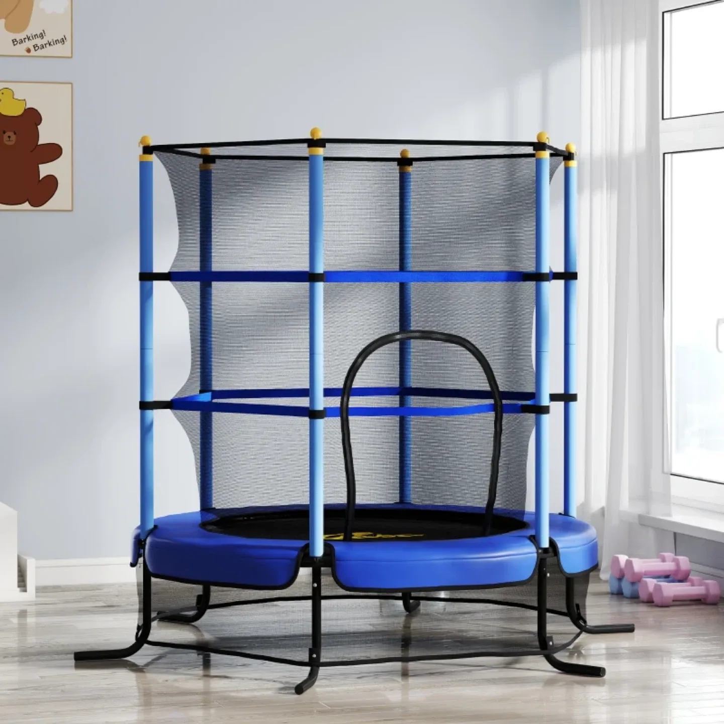 Qaba Kids Trampoline with Safety Enclosure Net image indicator(9)