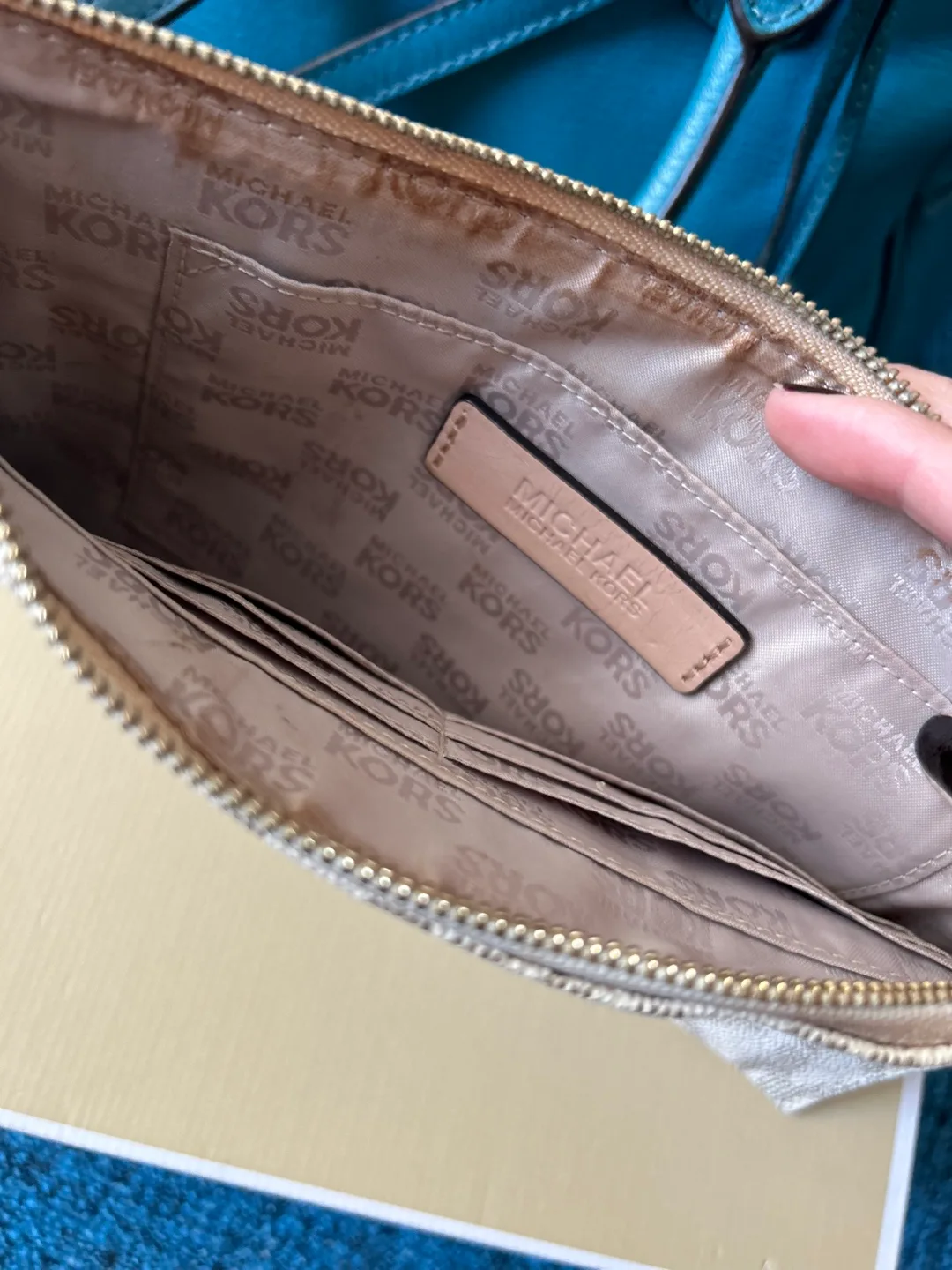 Michael Kors Teal Leather Satchel image indicator(4)