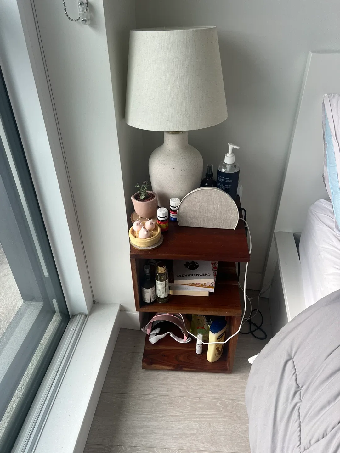 Wooden Nightstand with Shelves thumbnail