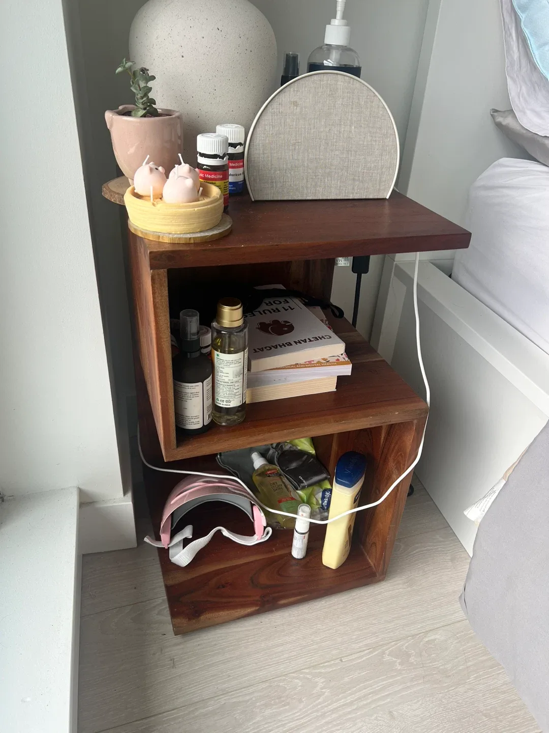 Wooden Nightstand with Shelves image indicator(2)