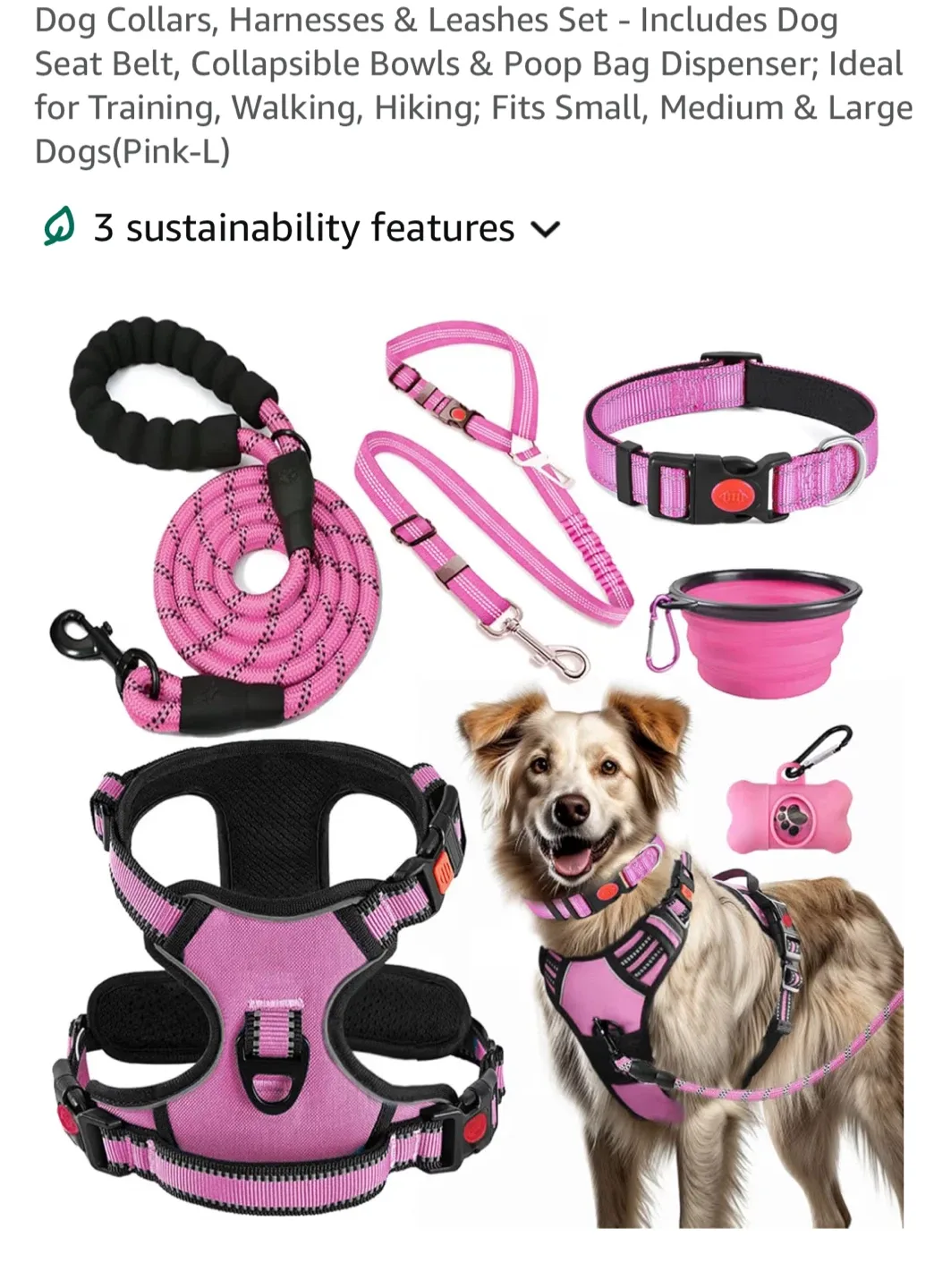 BRAND NEW Dog Harness, Collar & Leash Set - Pink thumbnail