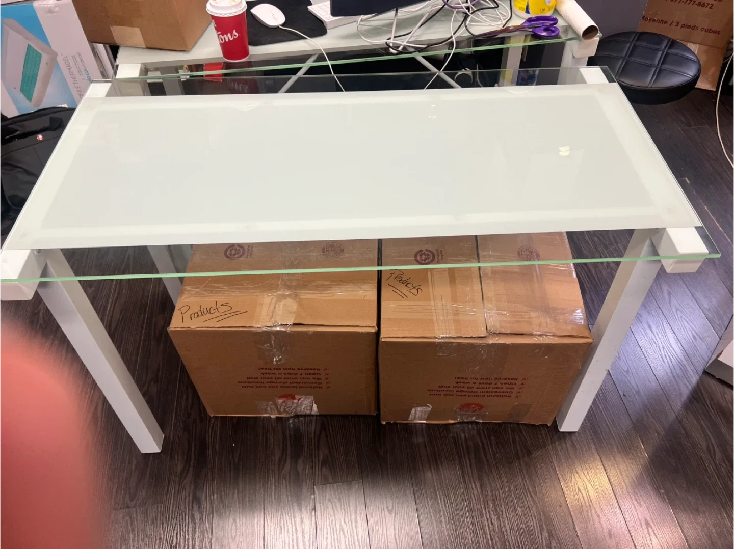 Glass Top Desk with White Frame