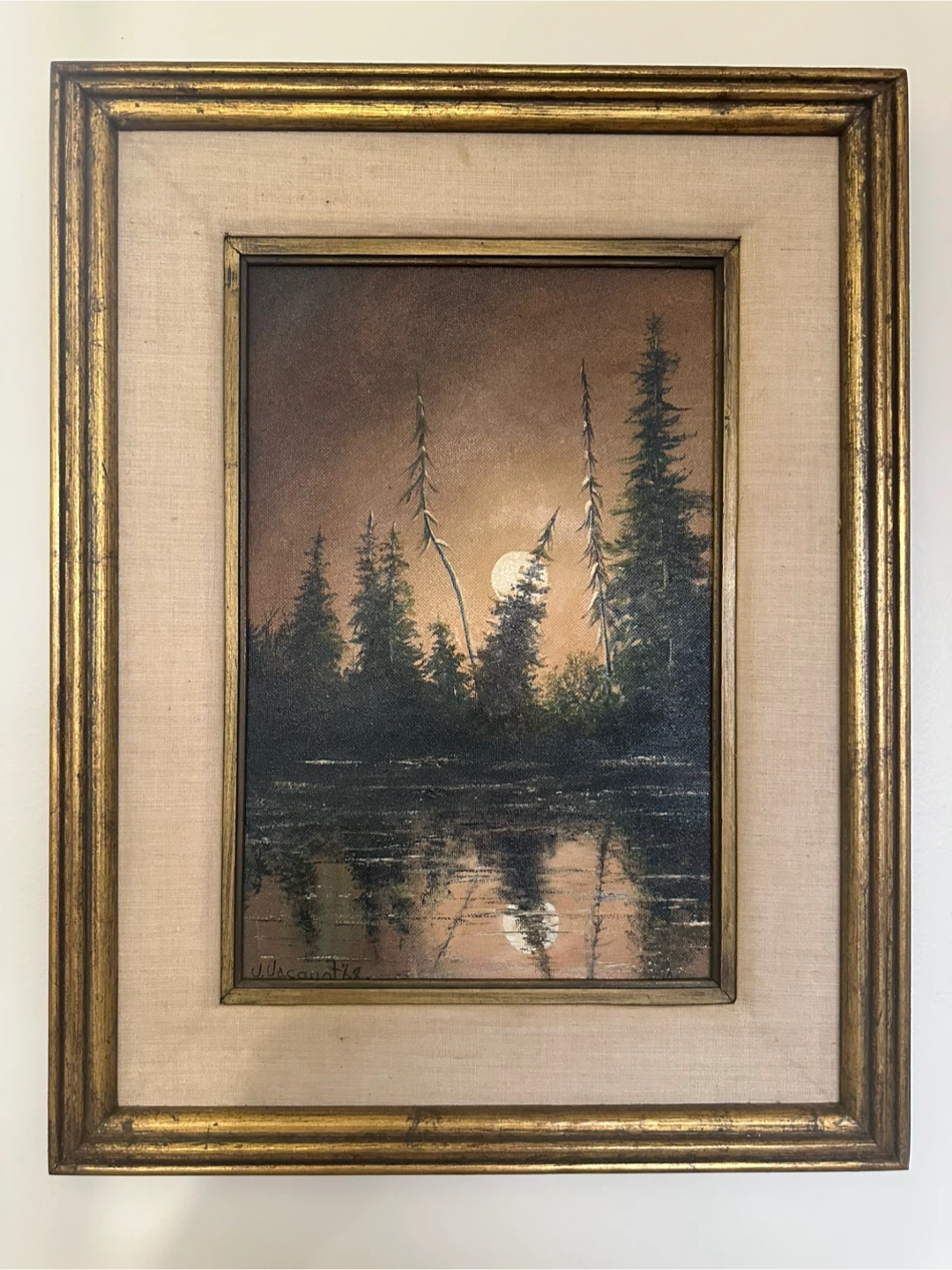 Vintage moonlight oil painting