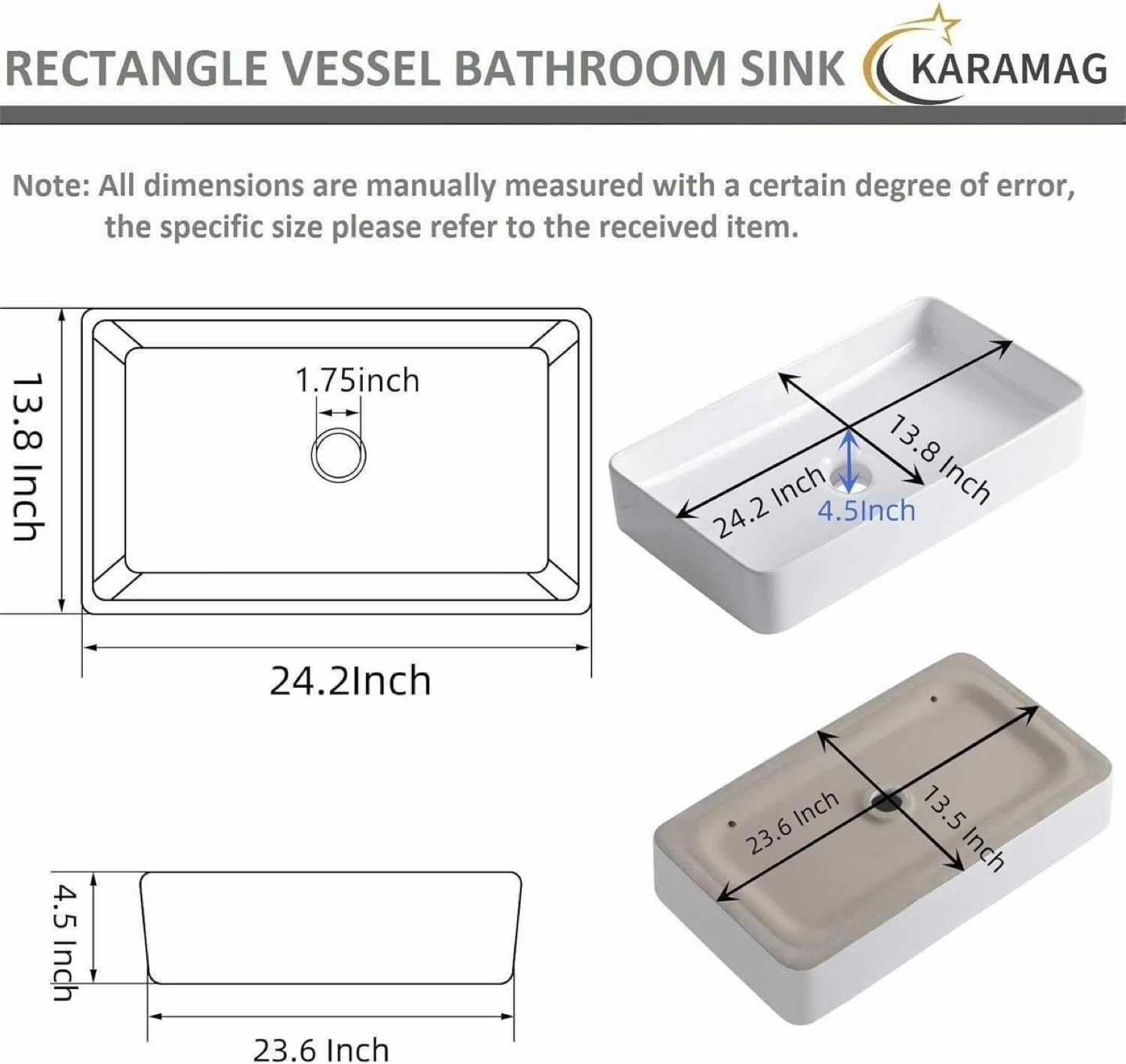 Karamag Rectangle Vessel Bathroom Sink - White - photo 2