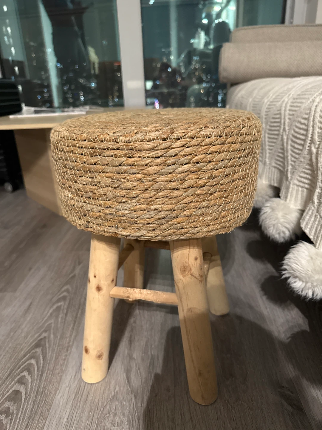 Woven Stool with Wooden Legs - photo 2