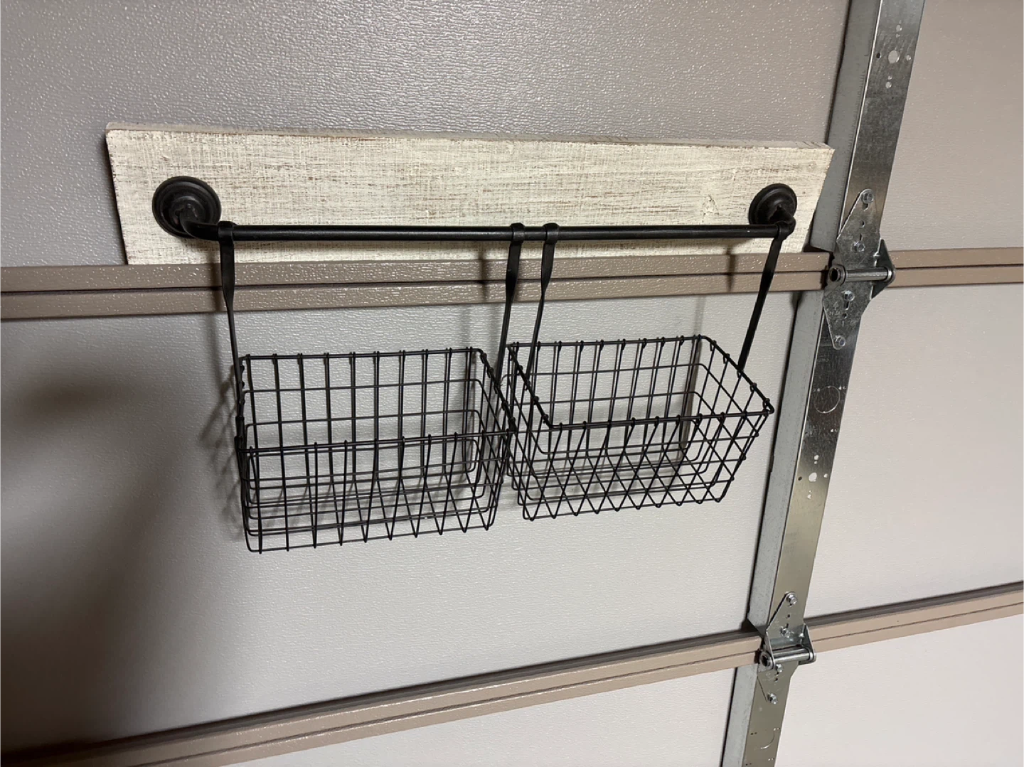 Hanging Wire Baskets with Wood Plank