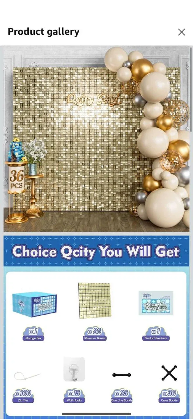 Qcity Light Gold Shimmer Wall Backdrop (36PCS) image indicator(3)
