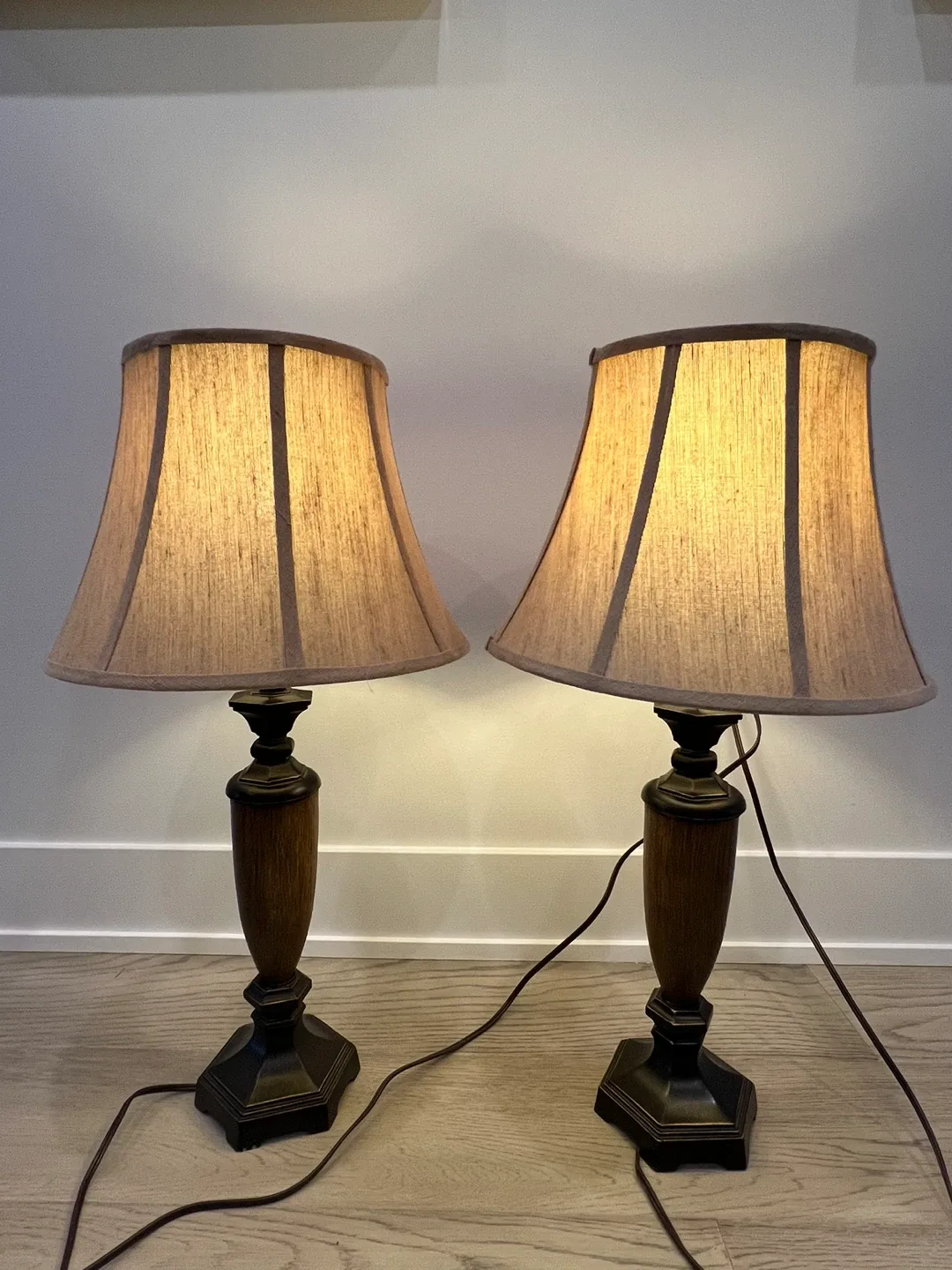 Ashley Table Lamps (Set of 2) – Wood & Bronze Finish,  New