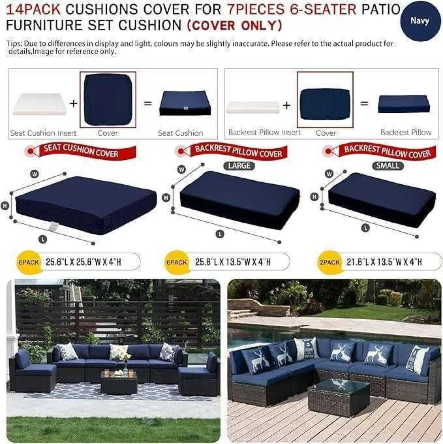 14-Pack Navy Patio Furniture Cushion Covers - photo 2