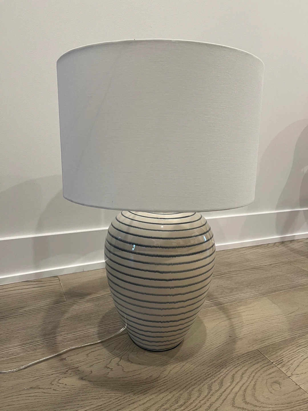 Modern Ceramic Table Lamp – Blue Stripe Design, Brand New