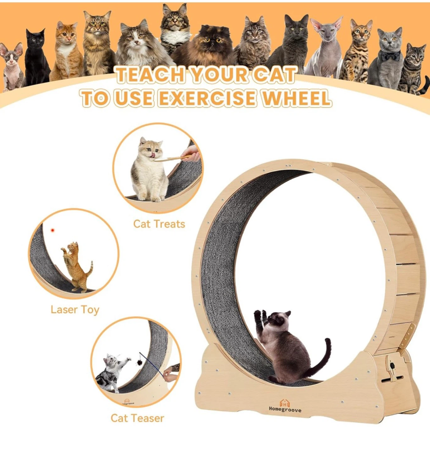 Cat Exercise Treadmill, Cat Running Wheel with Carpeted Runway - photo 5
