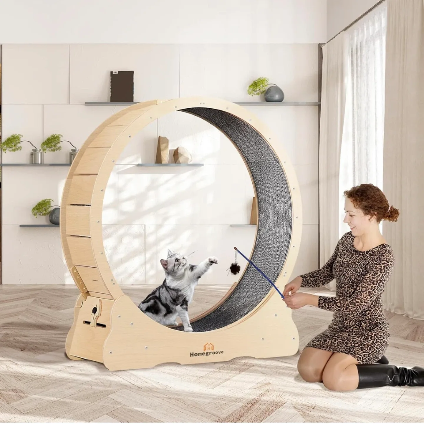 Cat Exercise Treadmill, Cat Running Wheel with Carpeted Runway image indicator(7)