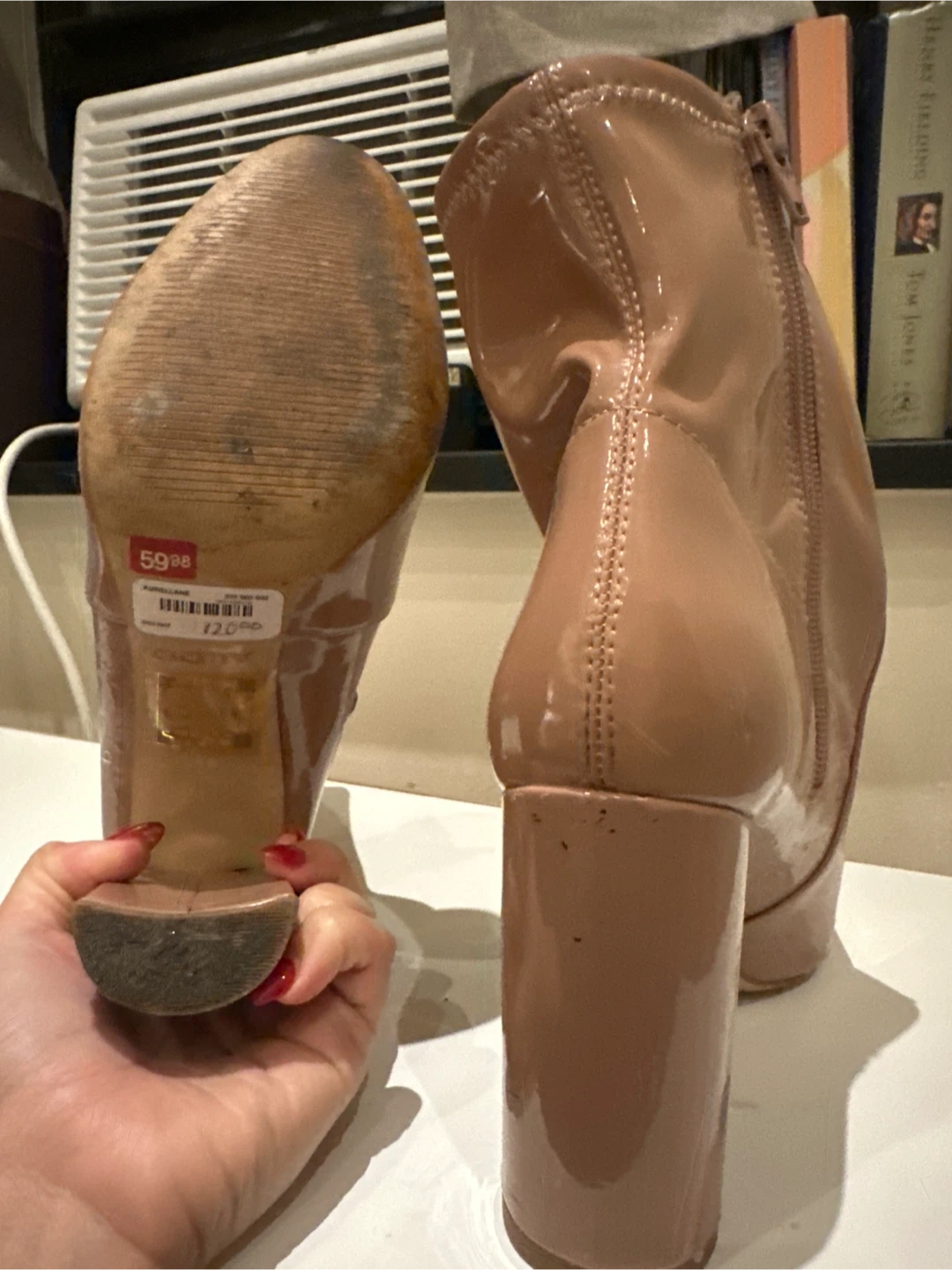 Beige Patent Leather Ankle Boots - photo 3