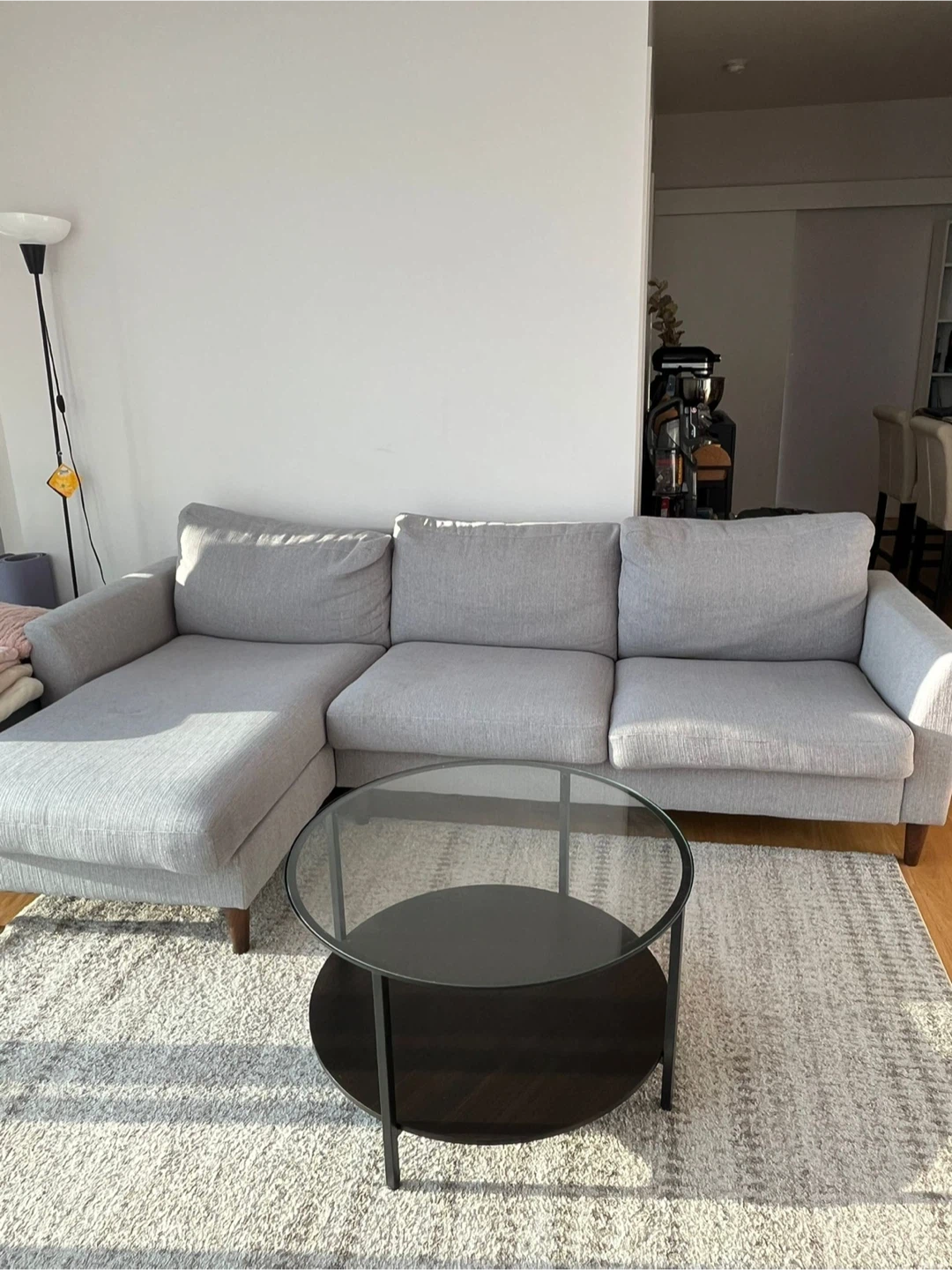 Grey Sectional Sofa & Round Coffee Table