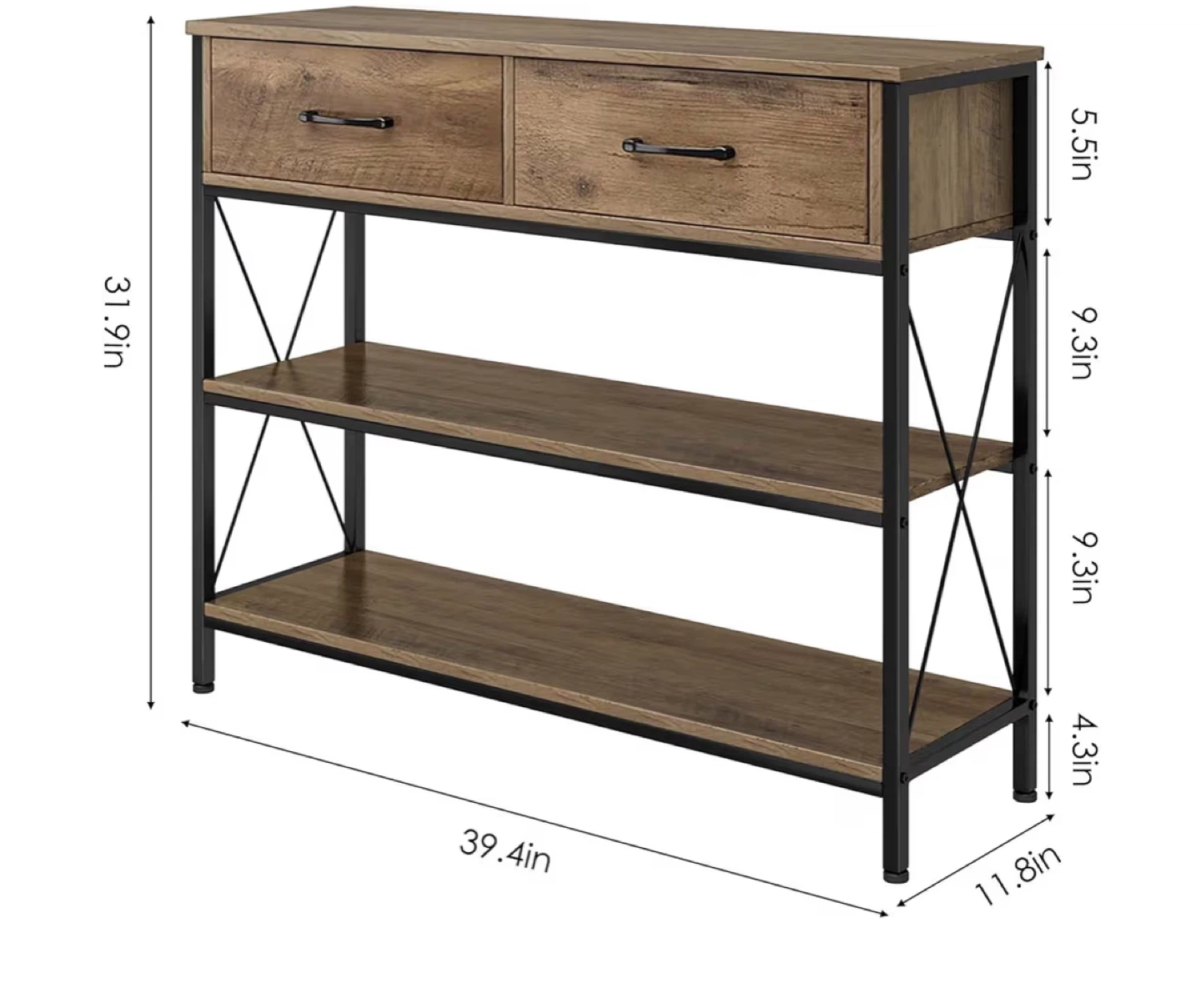 Console Table with Drawers & Shelves, 39.4 in - photo 2