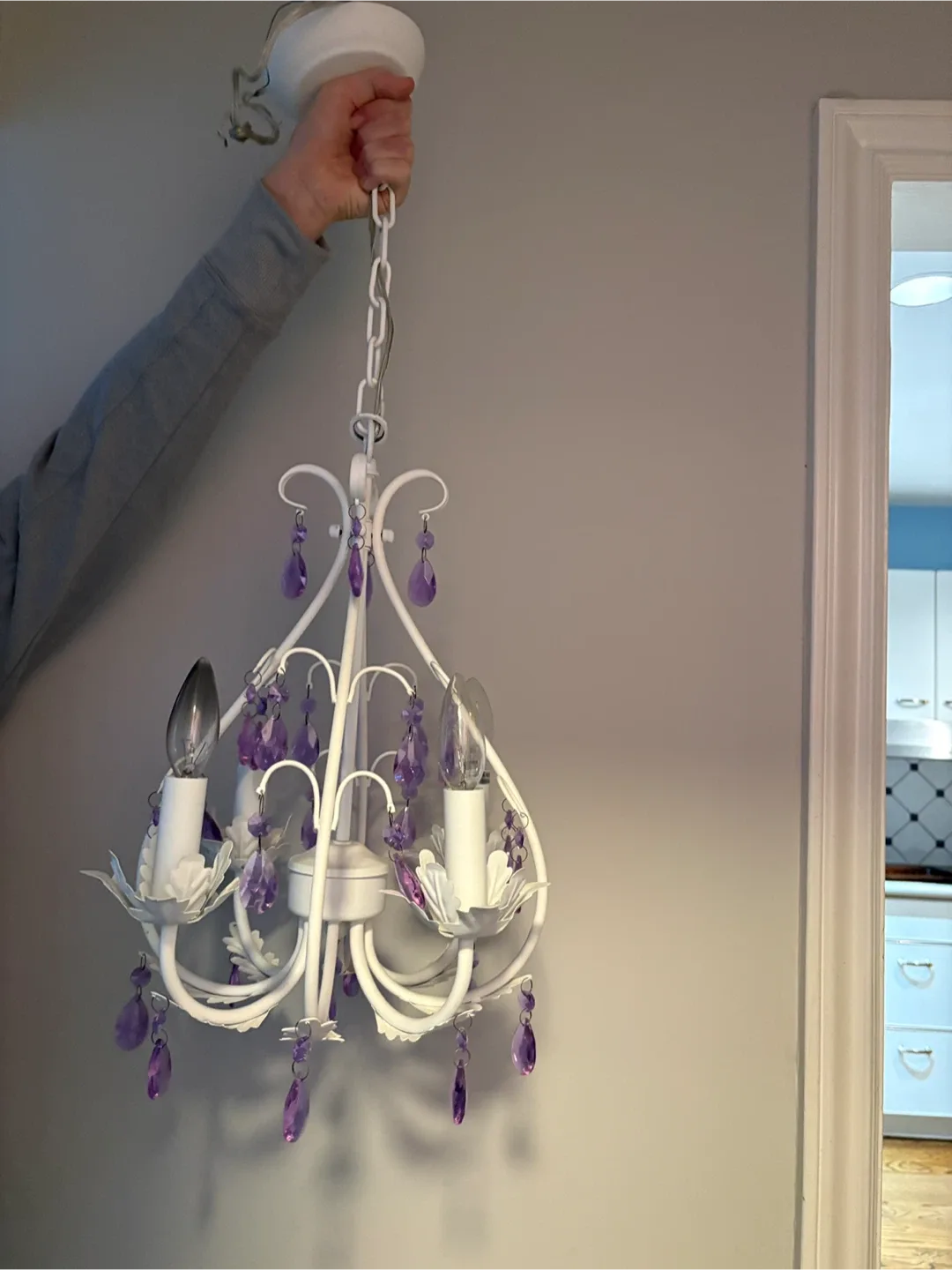 White Chandelier with Purple Accents