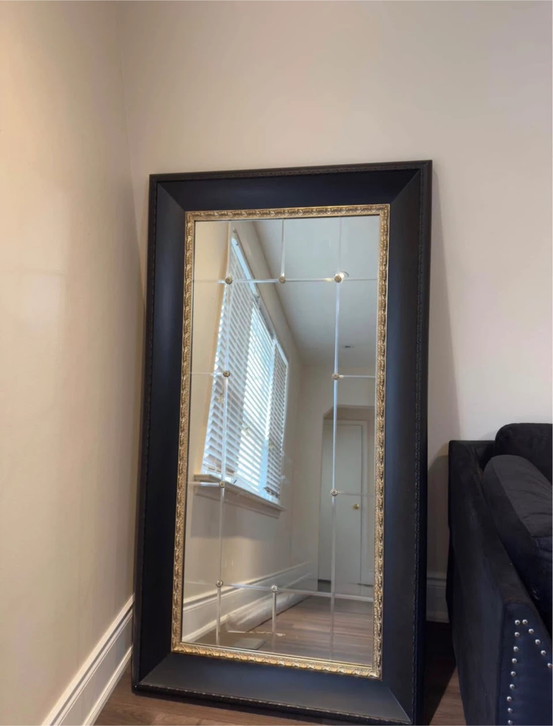 Framed Wall Mirror - Black & Gold Accent - photo 2