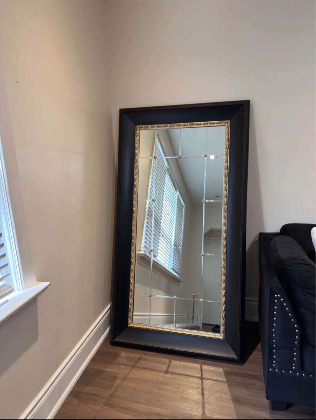 Framed Wall Mirror - Black & Gold Accent
