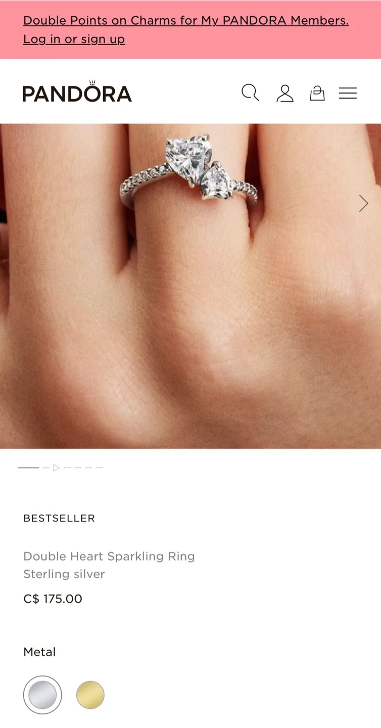 Pandora Double Heart Sparkling Ring image indicator(5)