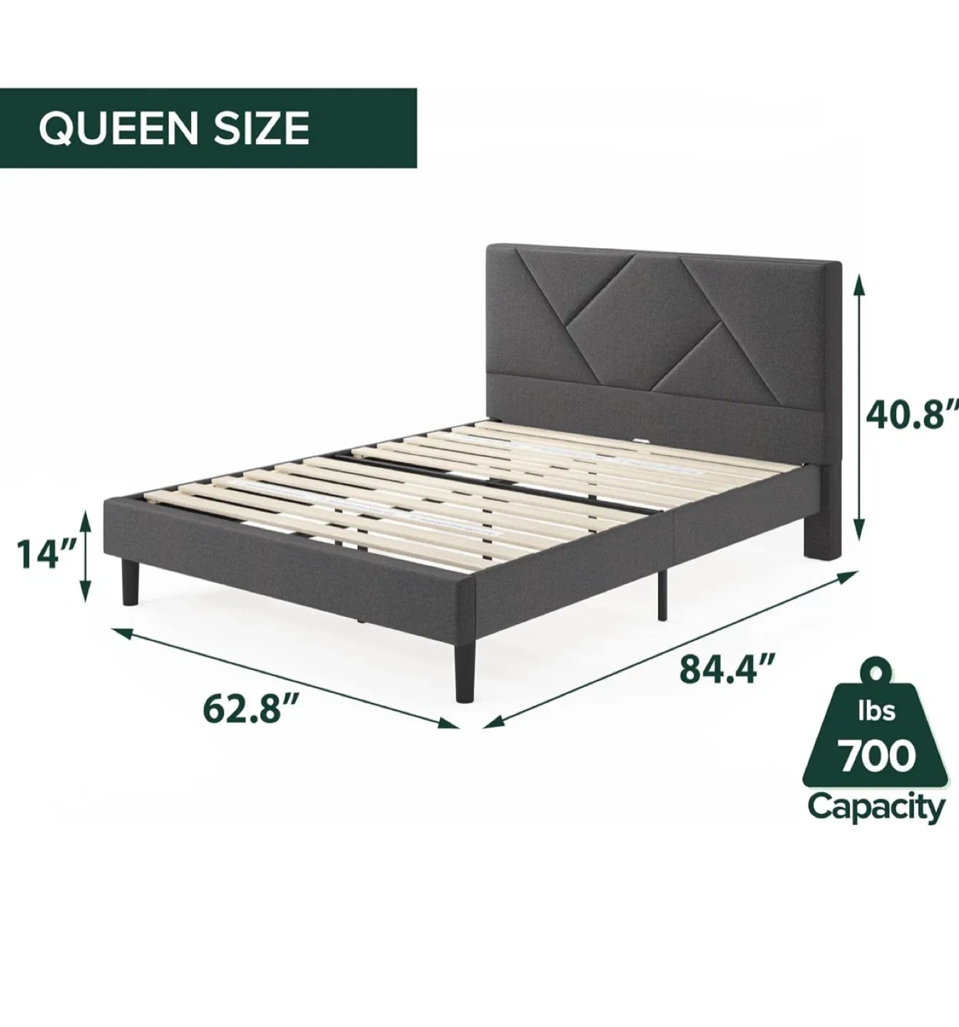 Queen size Upholstered Bed Frame - Grey image indicator(7)