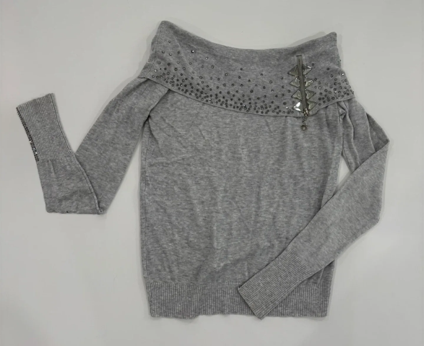 Grey Embellished Off-Shoulder Sweater - S/M image indicator(2)