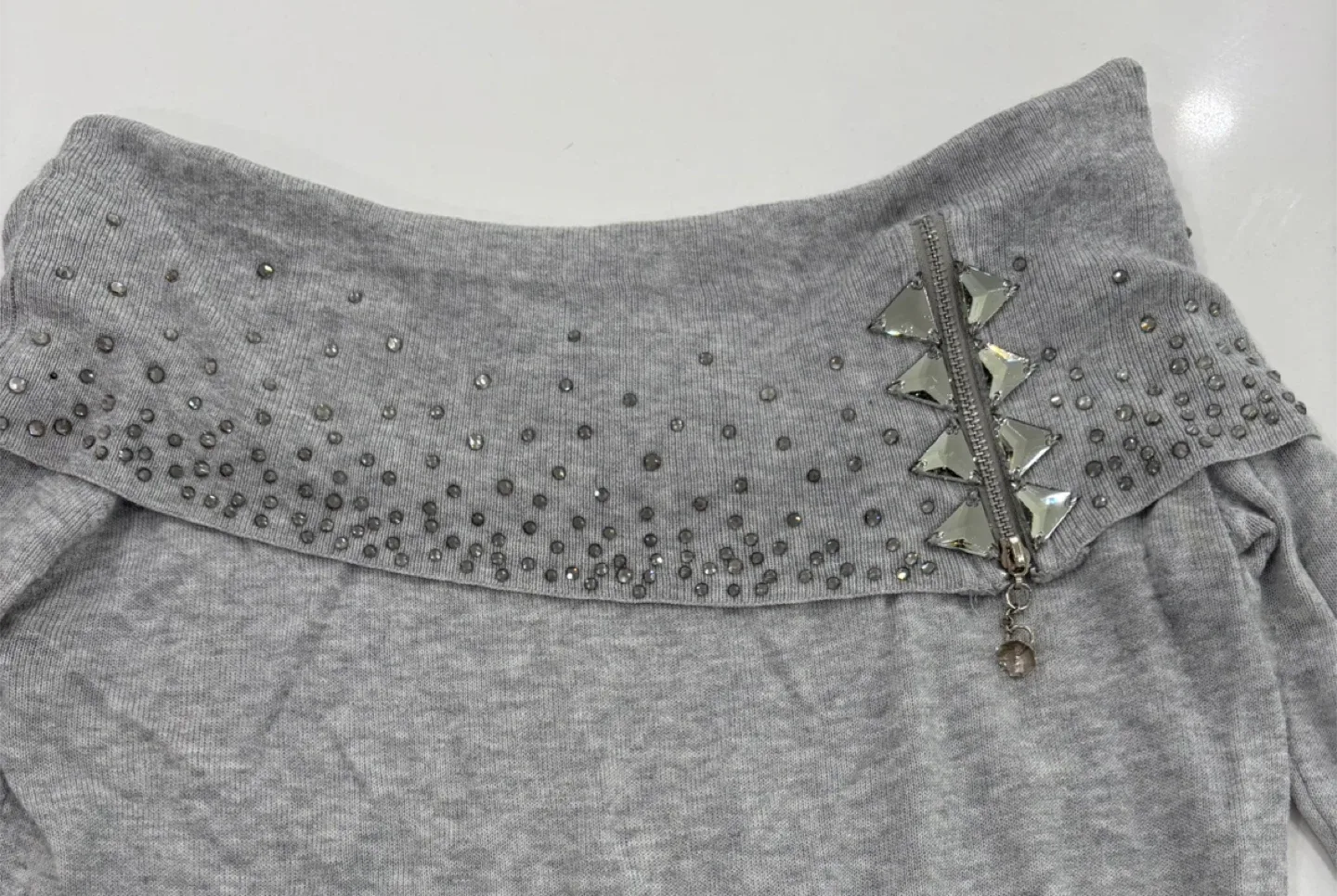 Grey Embellished Off-Shoulder Sweater - S/M thumbnail