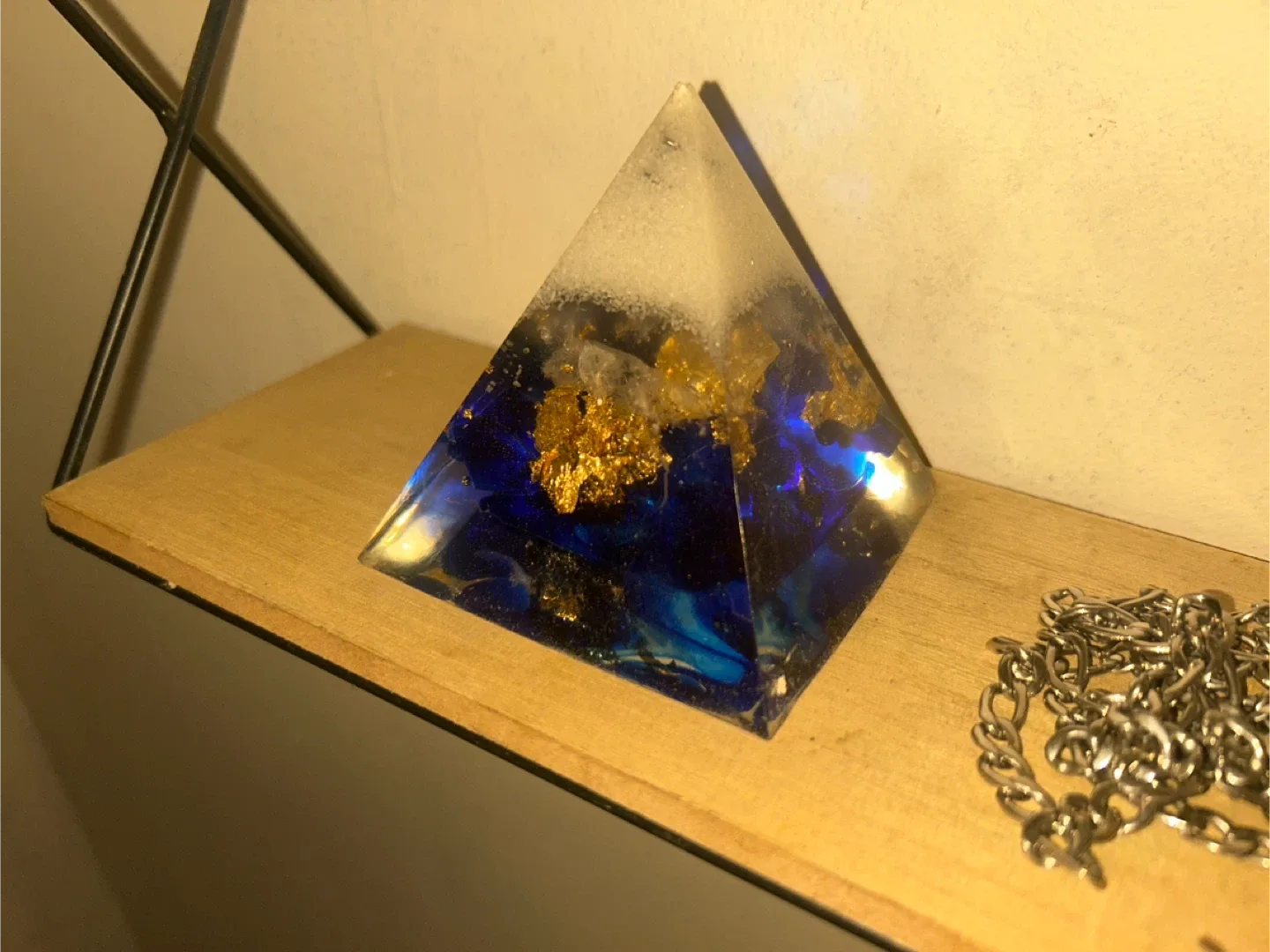 Resin Pyramid with Gold Flakes & Clear Quartz thumbnail