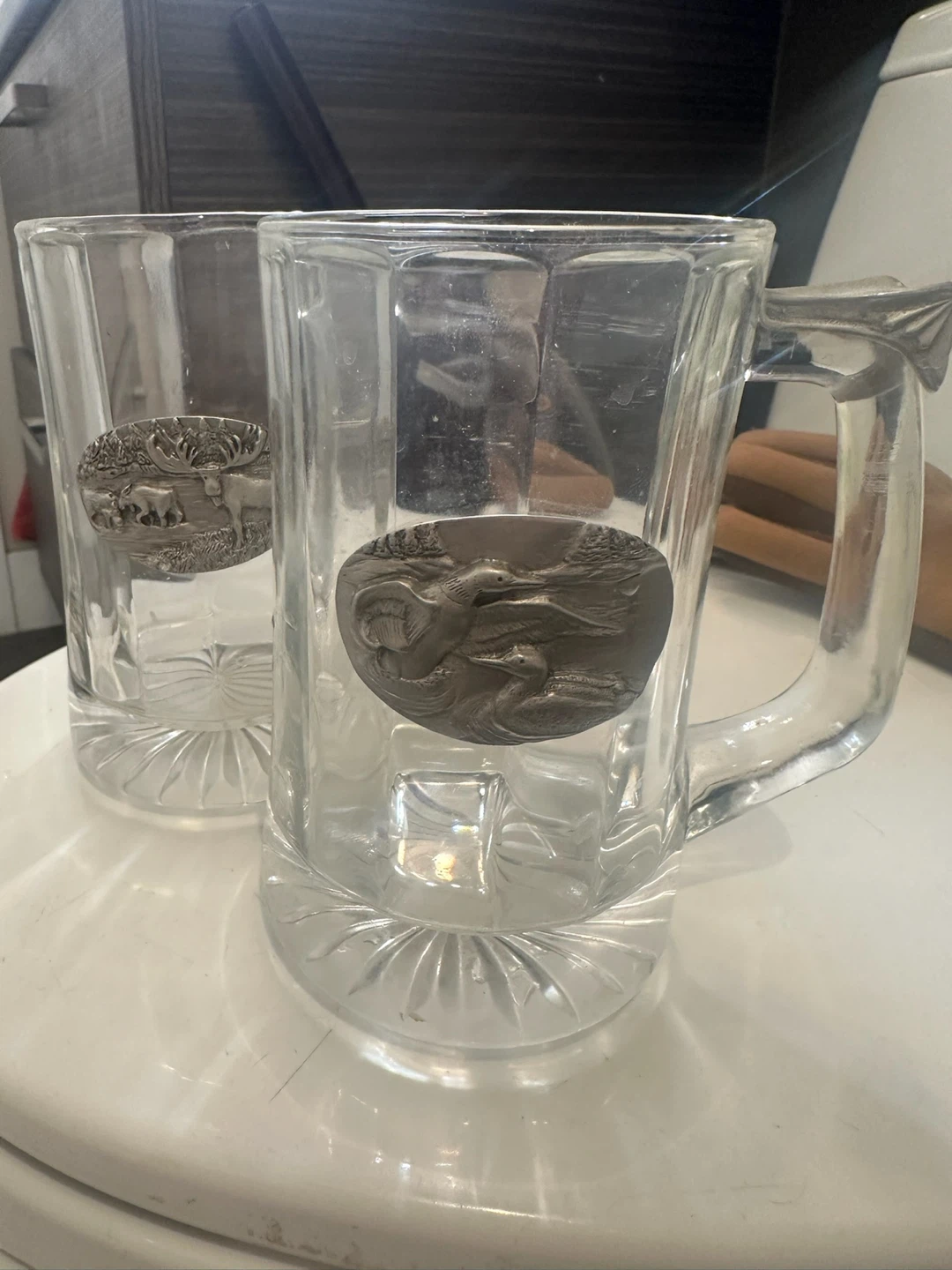Vintage x 3 Glass Beer Mugs with Wildlife Emblems - Set of 2 - photo 3