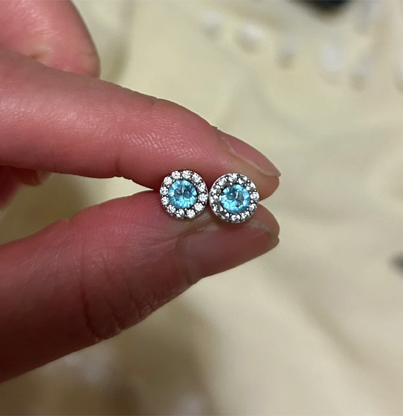 Stud Earrings -  Genuine Blue topaz with cz on 925 silver thumbnail