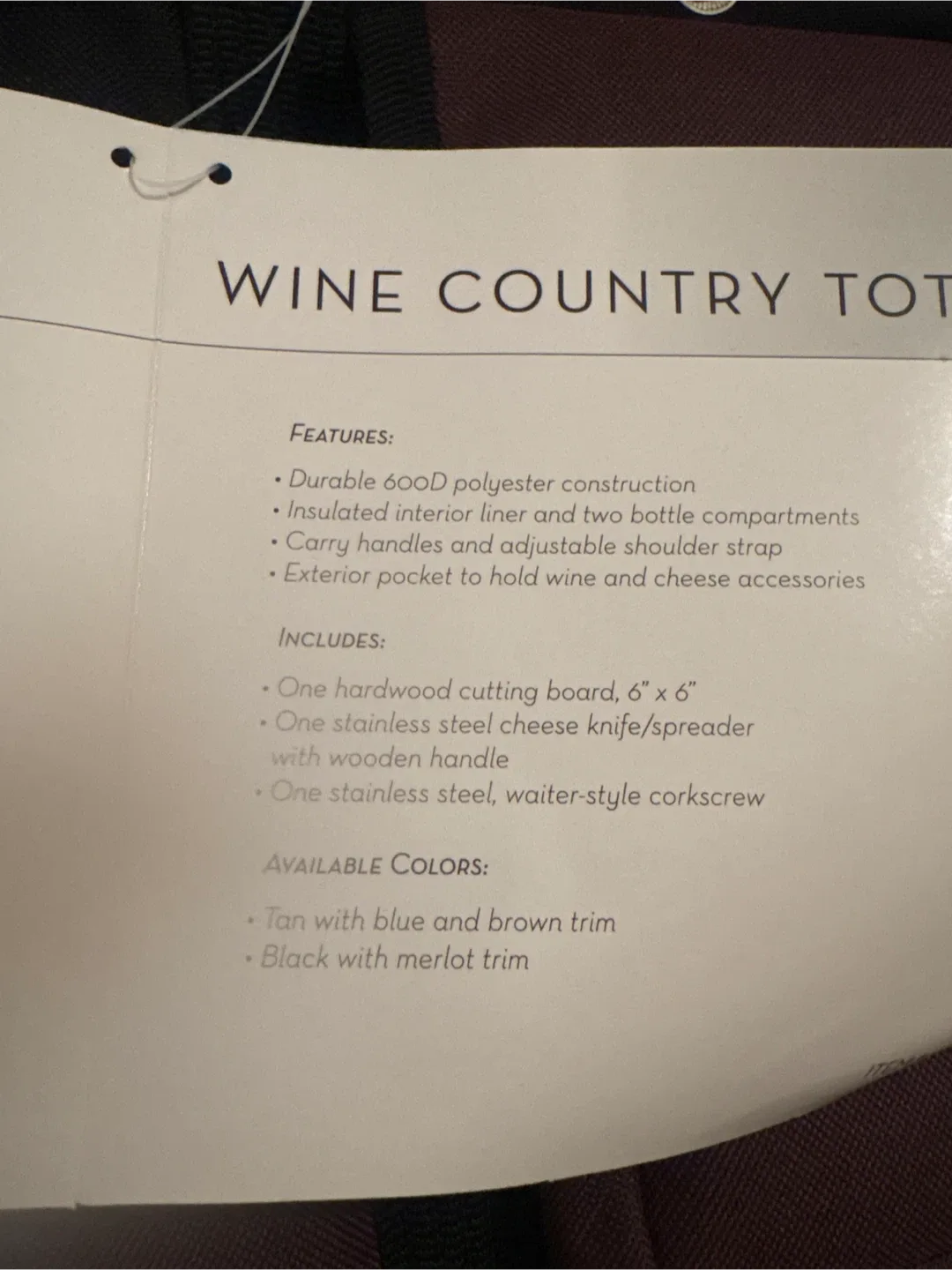 Fielding Estate Winery Wine Country Tote - Black/Merlot image indicator(2)