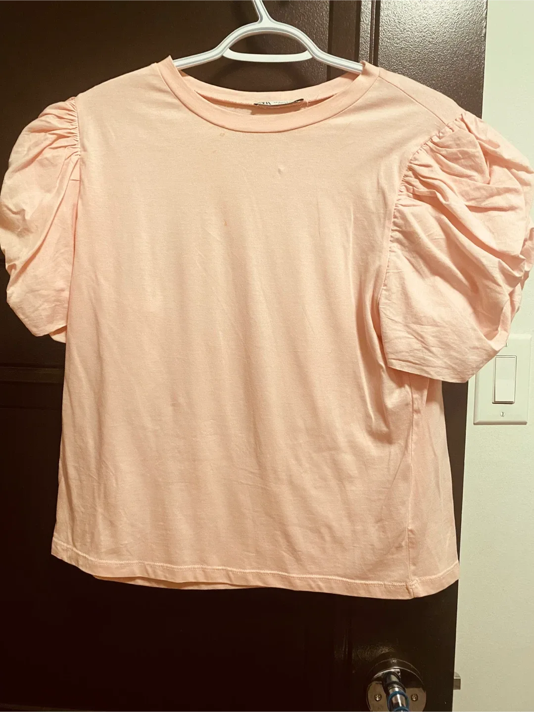 Zara Pink Puff Sleeve Top - Size M thumbnail