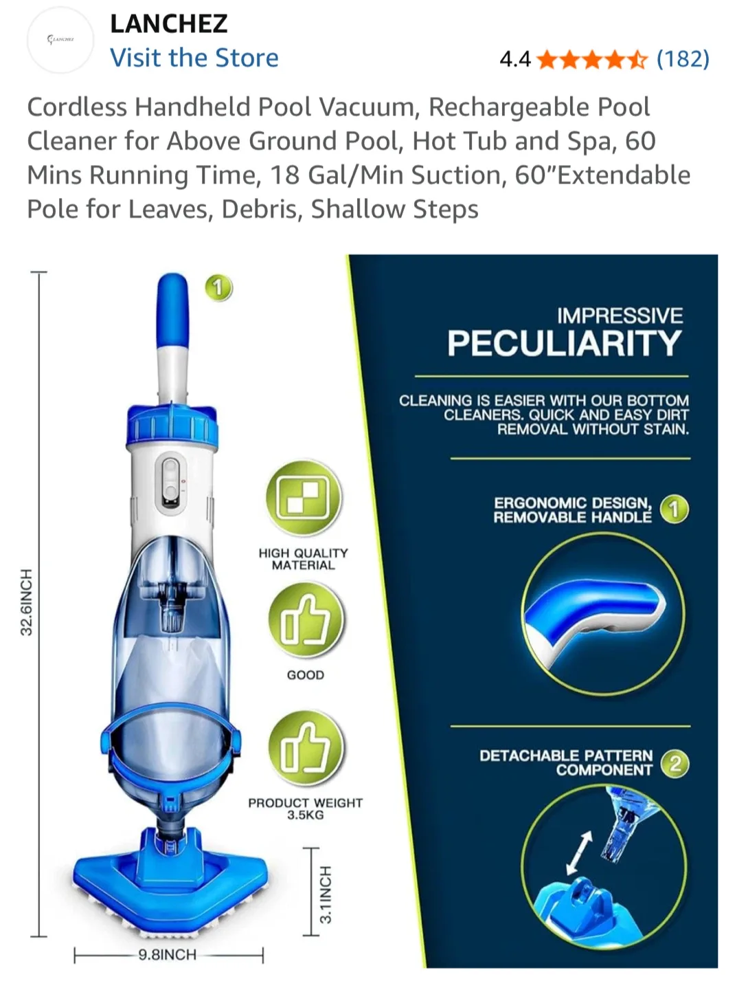 LANCHEZ Cordless Handheld Pool Vacuum image indicator(6)