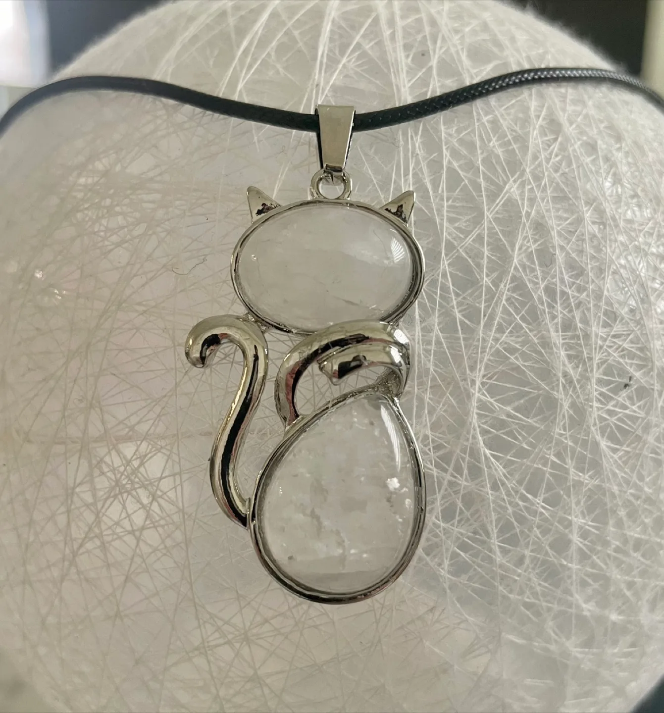 Cat-Shaped Clear Quartz Necklace