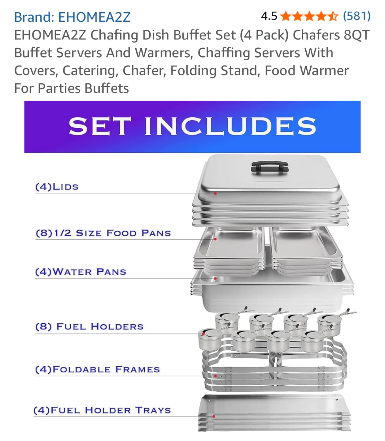 EHOMEA2Z Chafing Dish Buffet Set (4 Pack) - photo 3