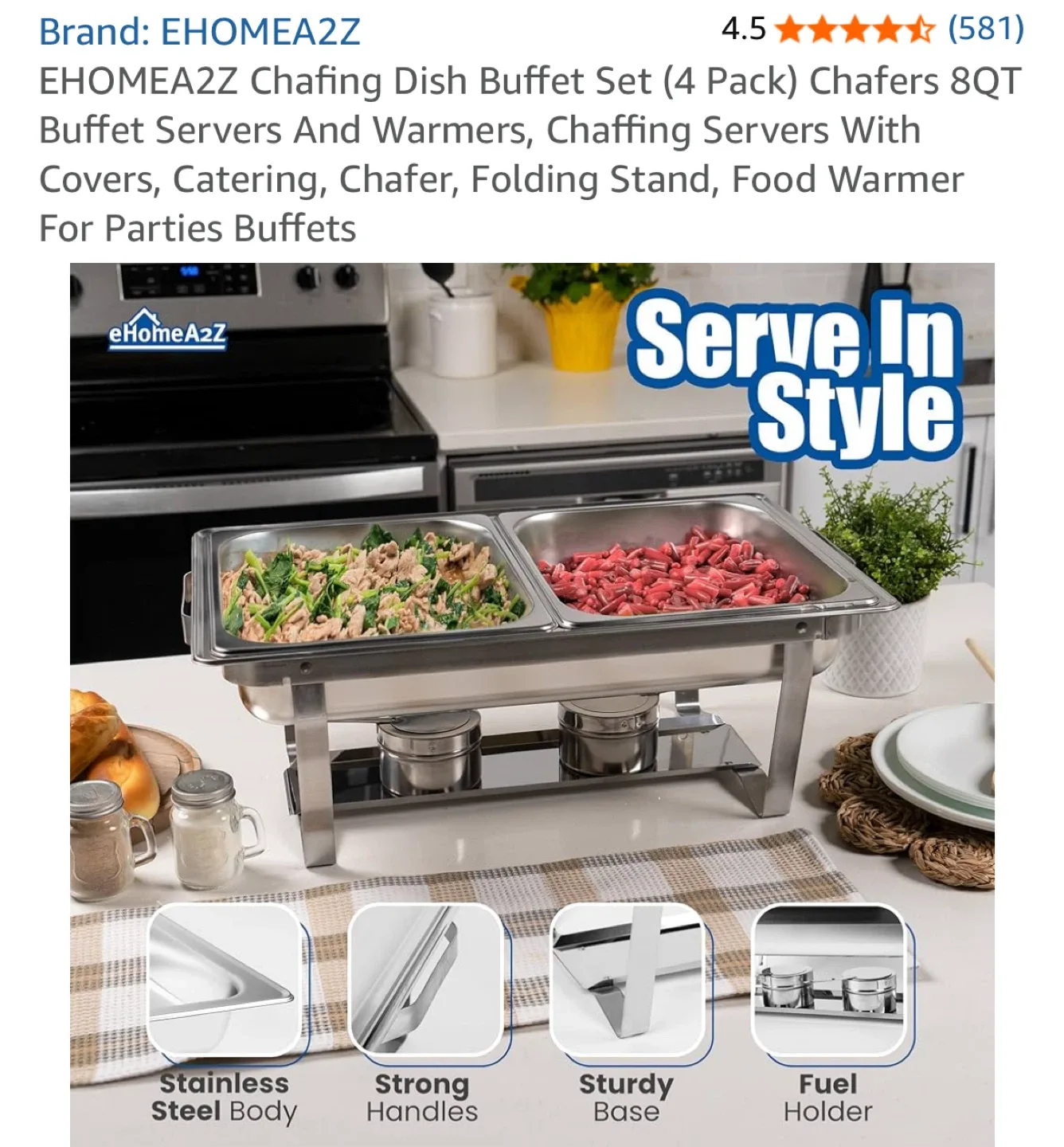 EHOMEA2Z Chafing Dish Buffet Set (4 Pack) image indicator(4)