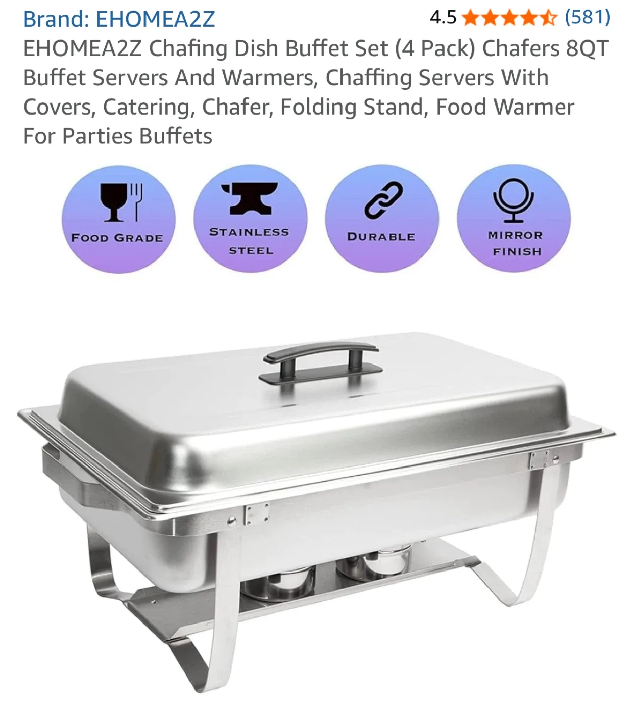 EHOMEA2Z Chafing Dish Buffet Set (4 Pack) image indicator(5)