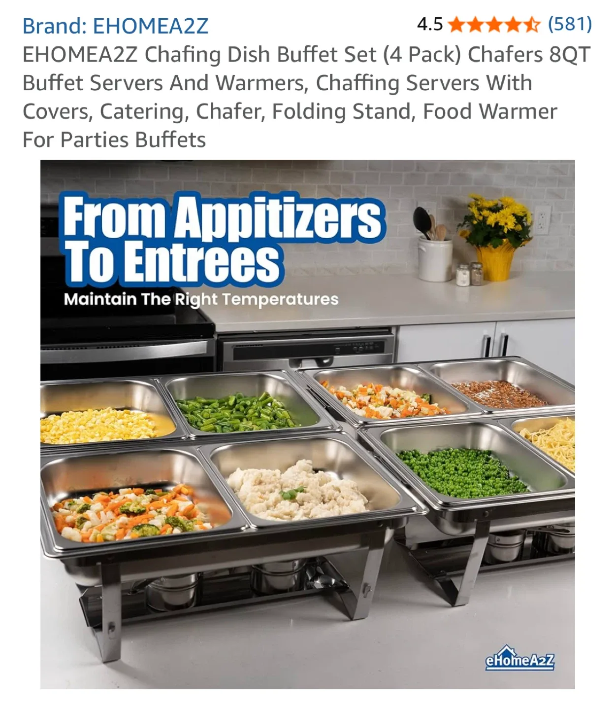 EHOMEA2Z Chafing Dish Buffet Set (4 Pack) image indicator(2)