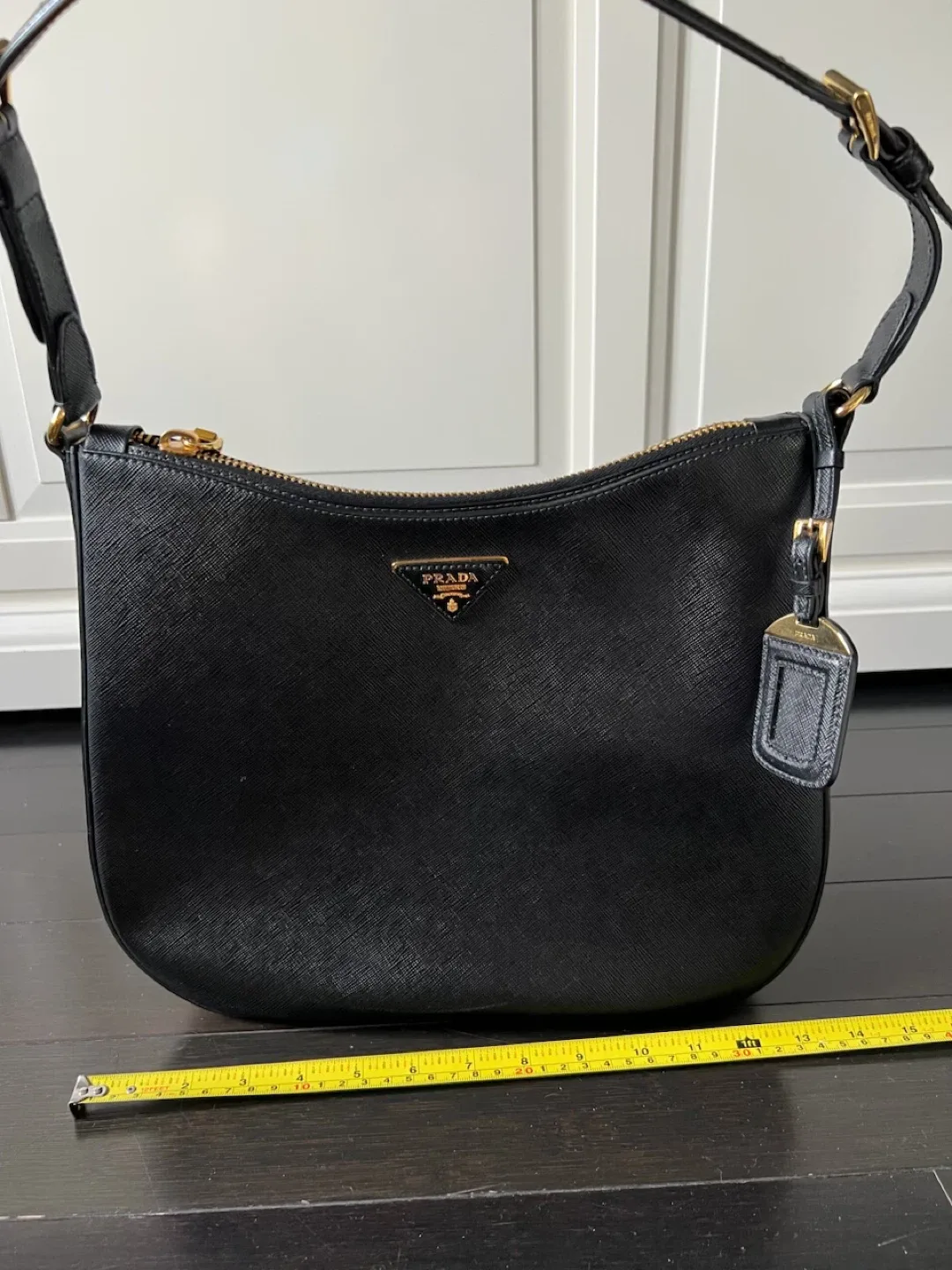 PRADA Saffiano leather hobo bag, Black thumbnail