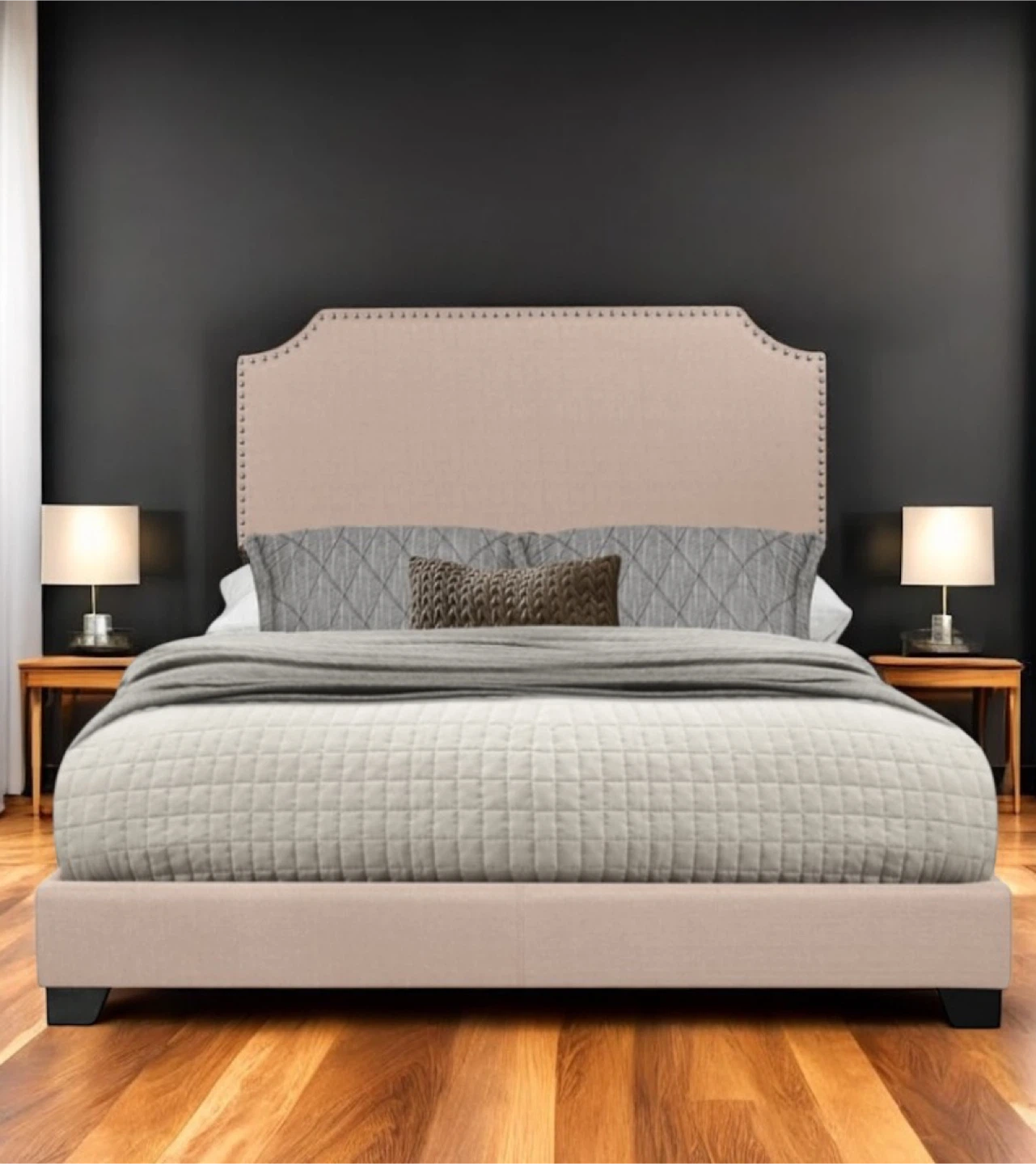 New Queen Size Beige Upholstered Bed