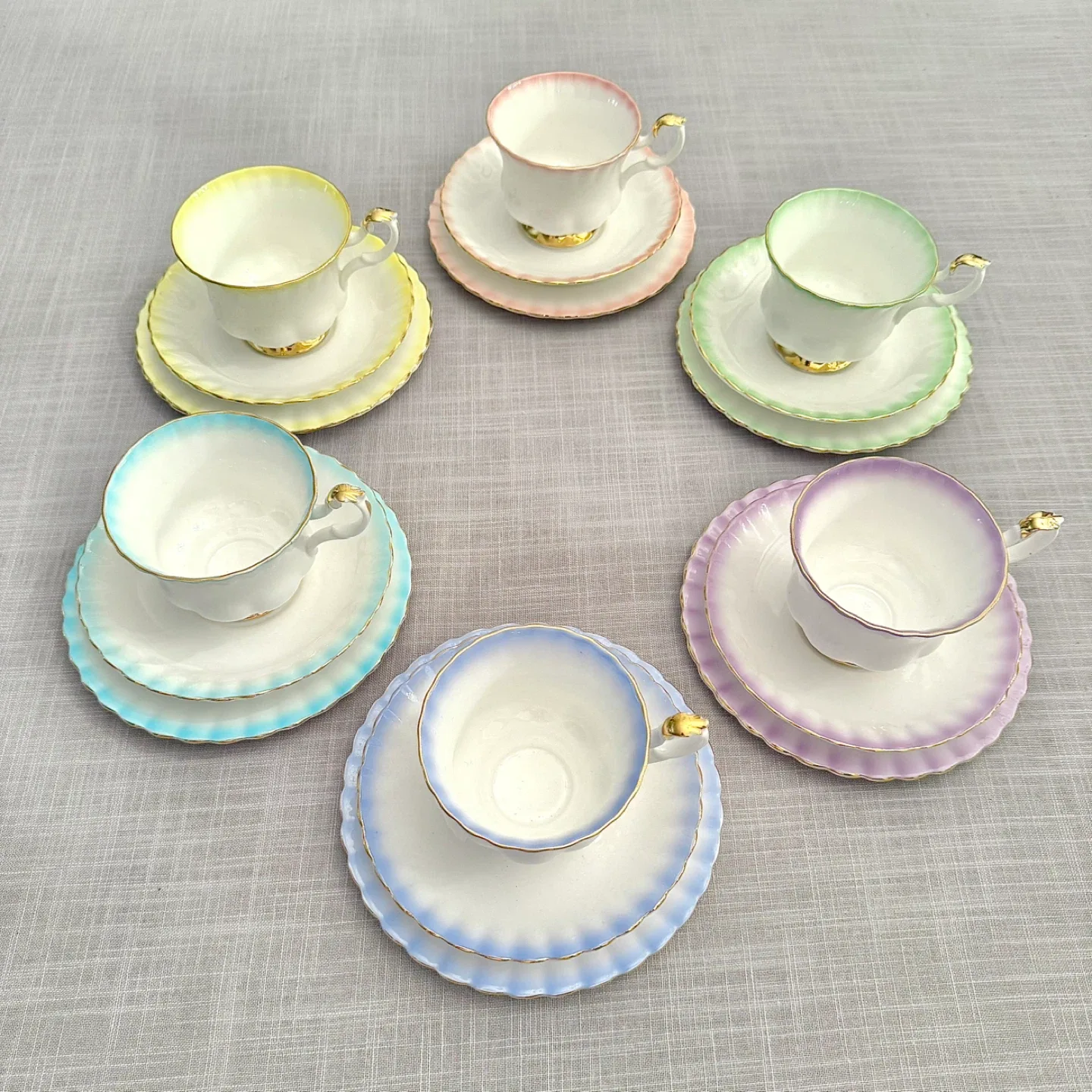 Complete set of 6 Royal Albert Rainbow teacup trios thumbnail