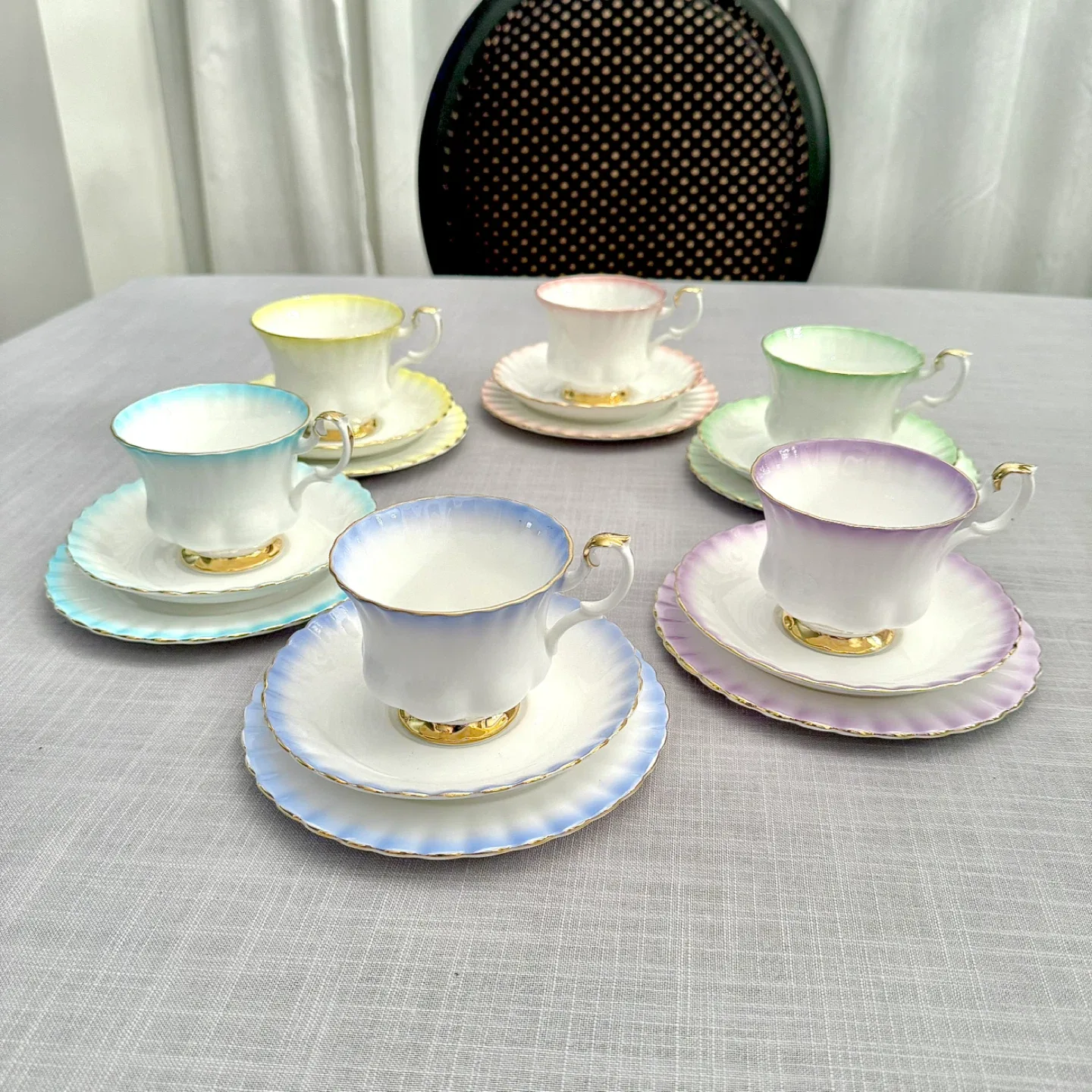 Complete set of 6 Royal Albert Rainbow teacup trios image indicator(4)