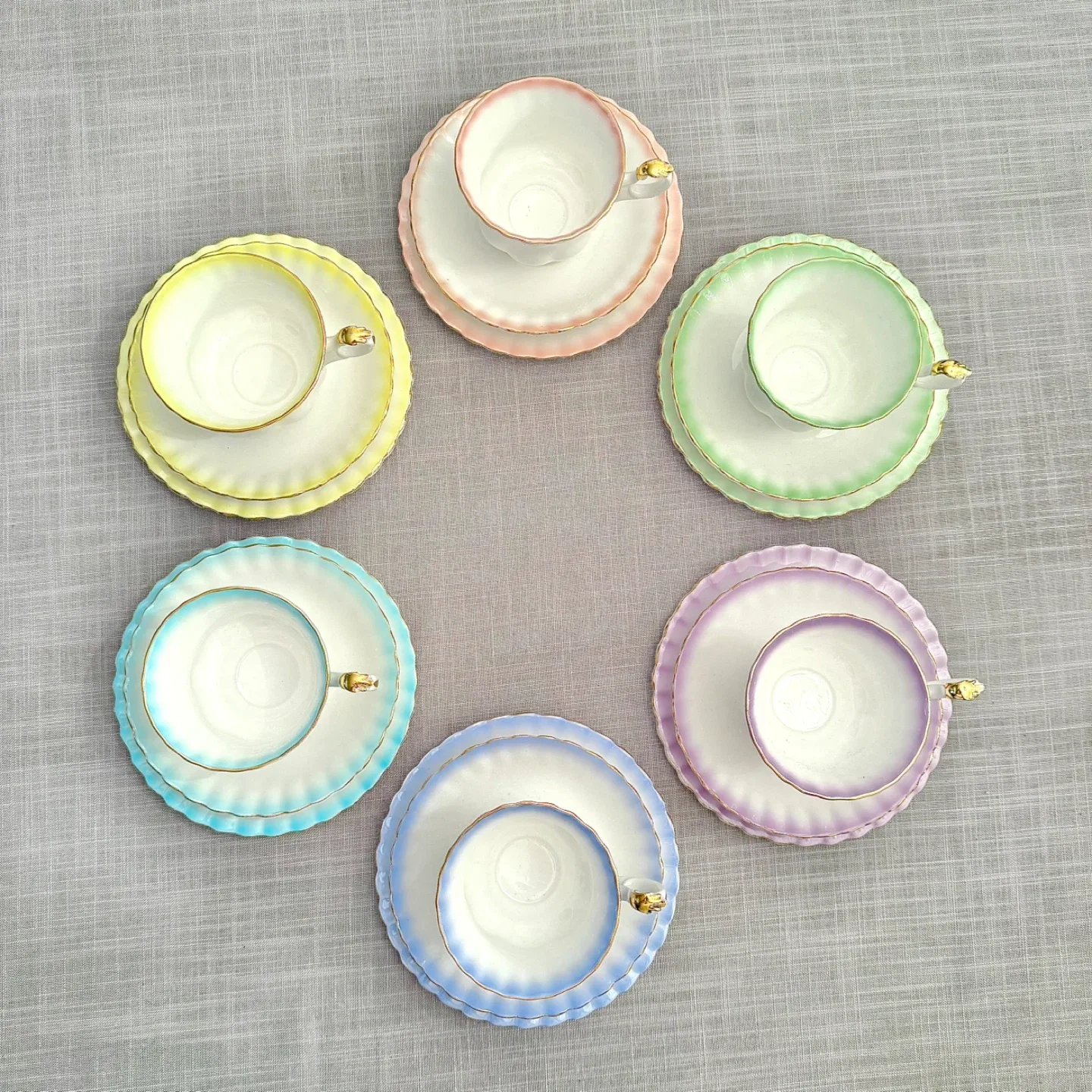 Complete set of 6 Royal Albert Rainbow teacup trios image indicator(3)