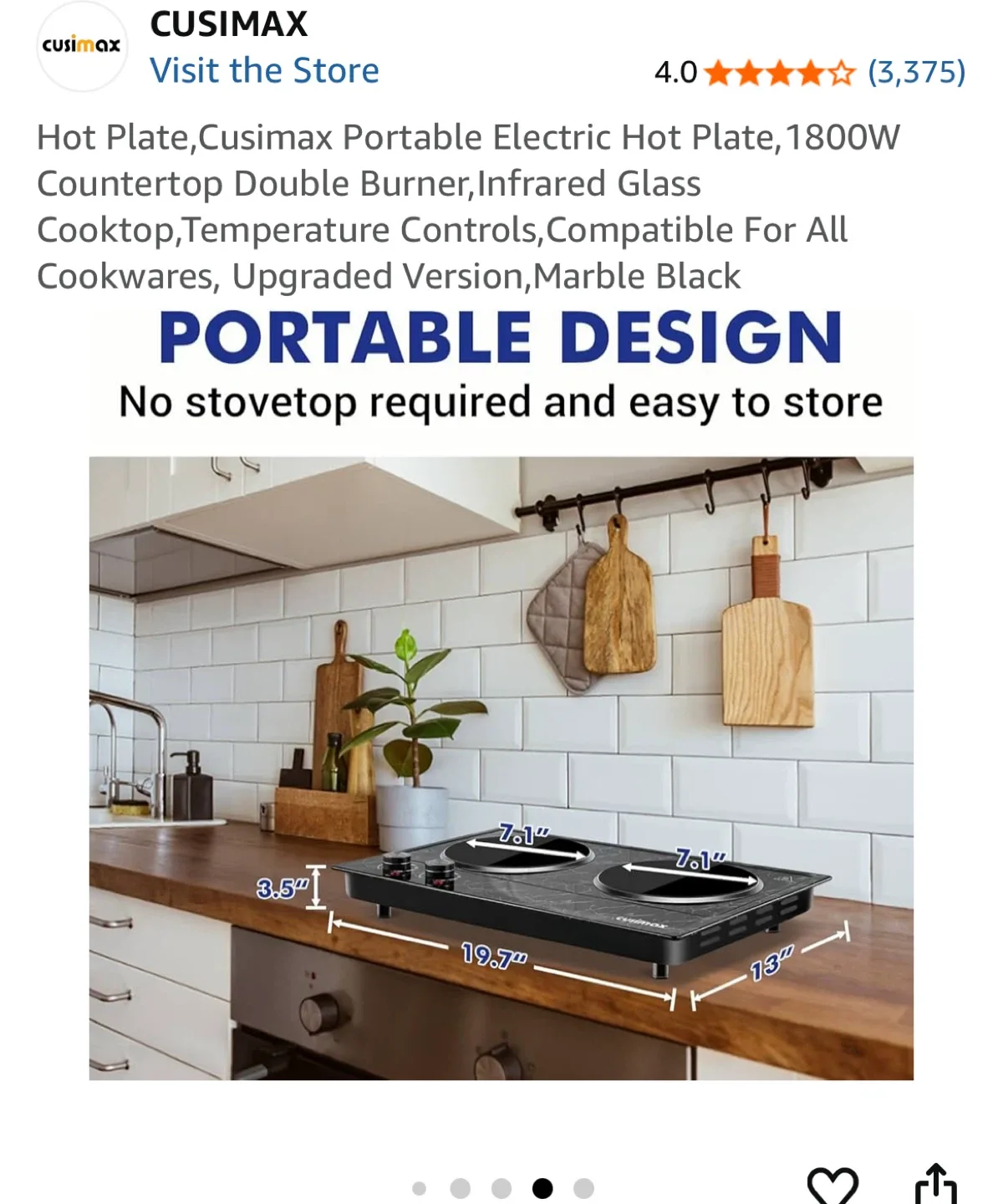 Cusimax Portable Electric Hot Plate - Marble Black image indicator(6)