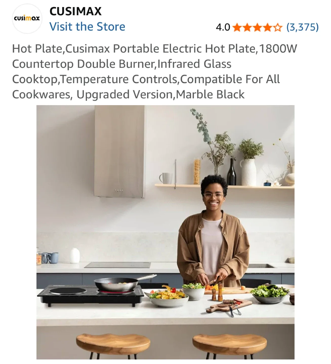 Cusimax Portable Electric Hot Plate - Marble Black image indicator(7)